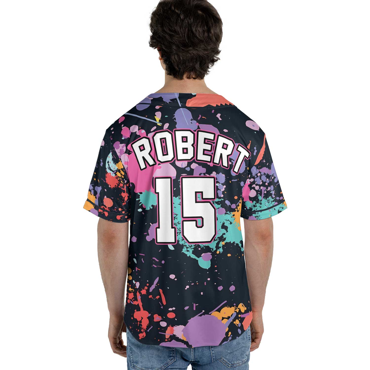Custom Paint Splash Baseball Jersey – Multicolor Graffiti Style