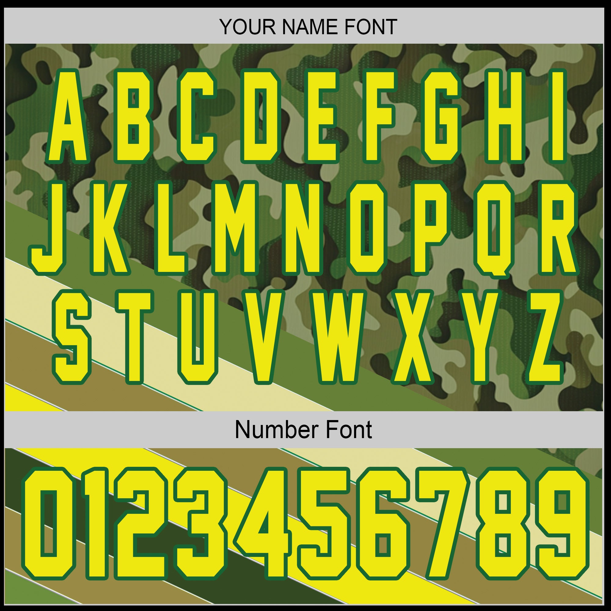 Custom Camo Baseball Jersey with Green-Yellow Stripe Accents