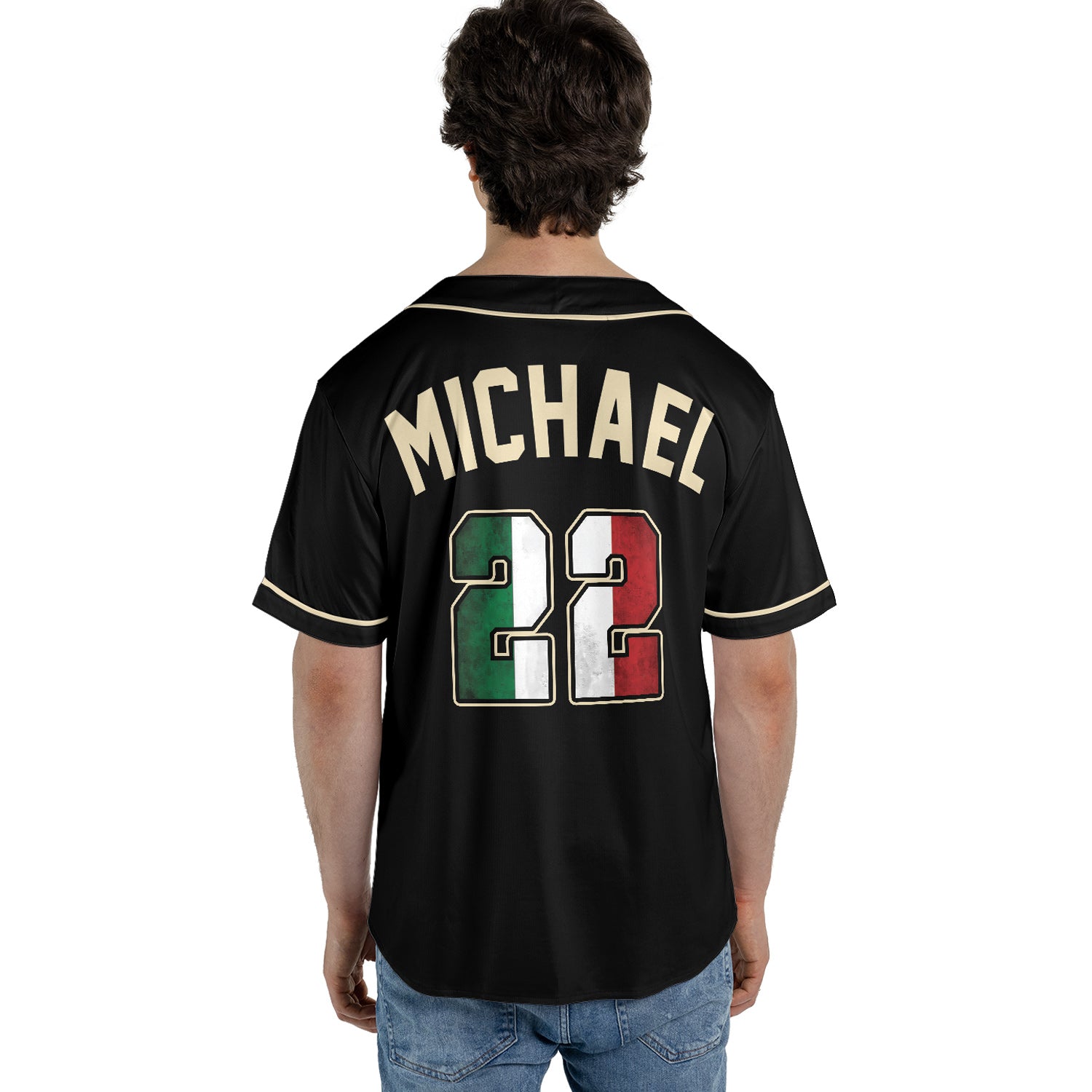 Custom Black Cream Baseball Jersey – Mexican Flag Number Detail, 3D Heritage Design