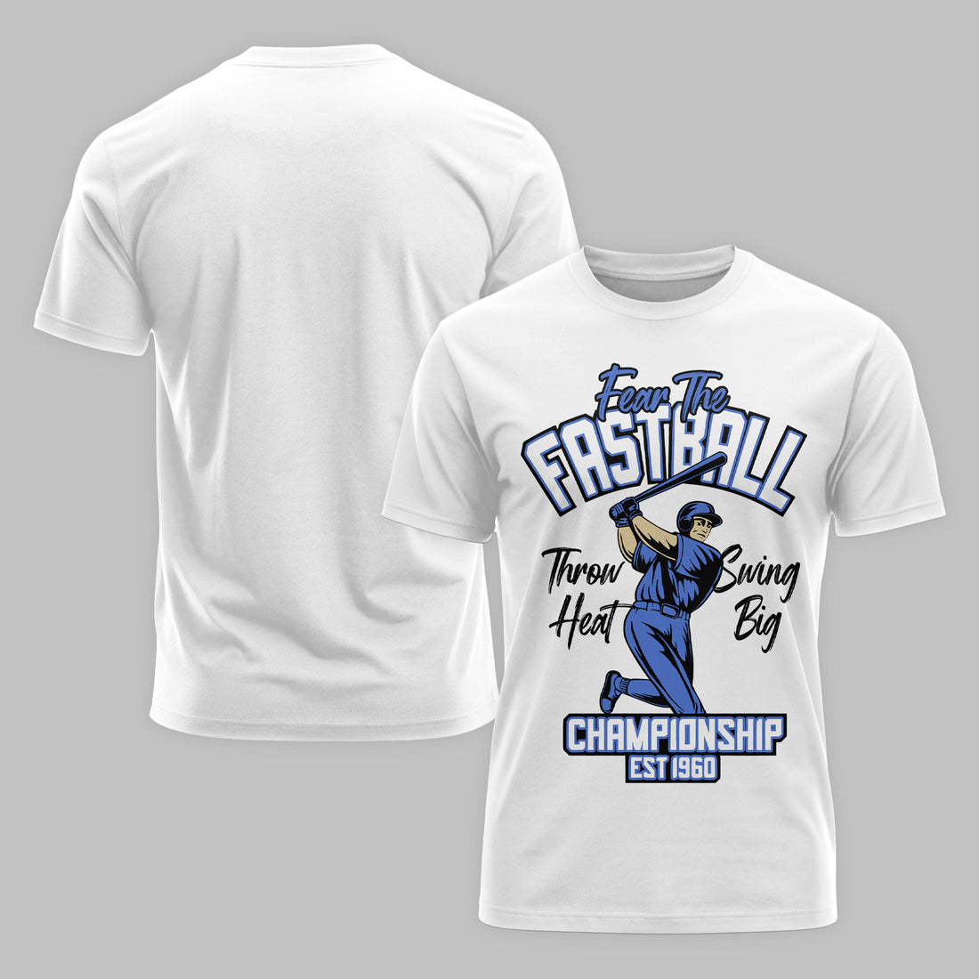 Throw Heat Swing Big White Light Blue Baseball T-Shirt