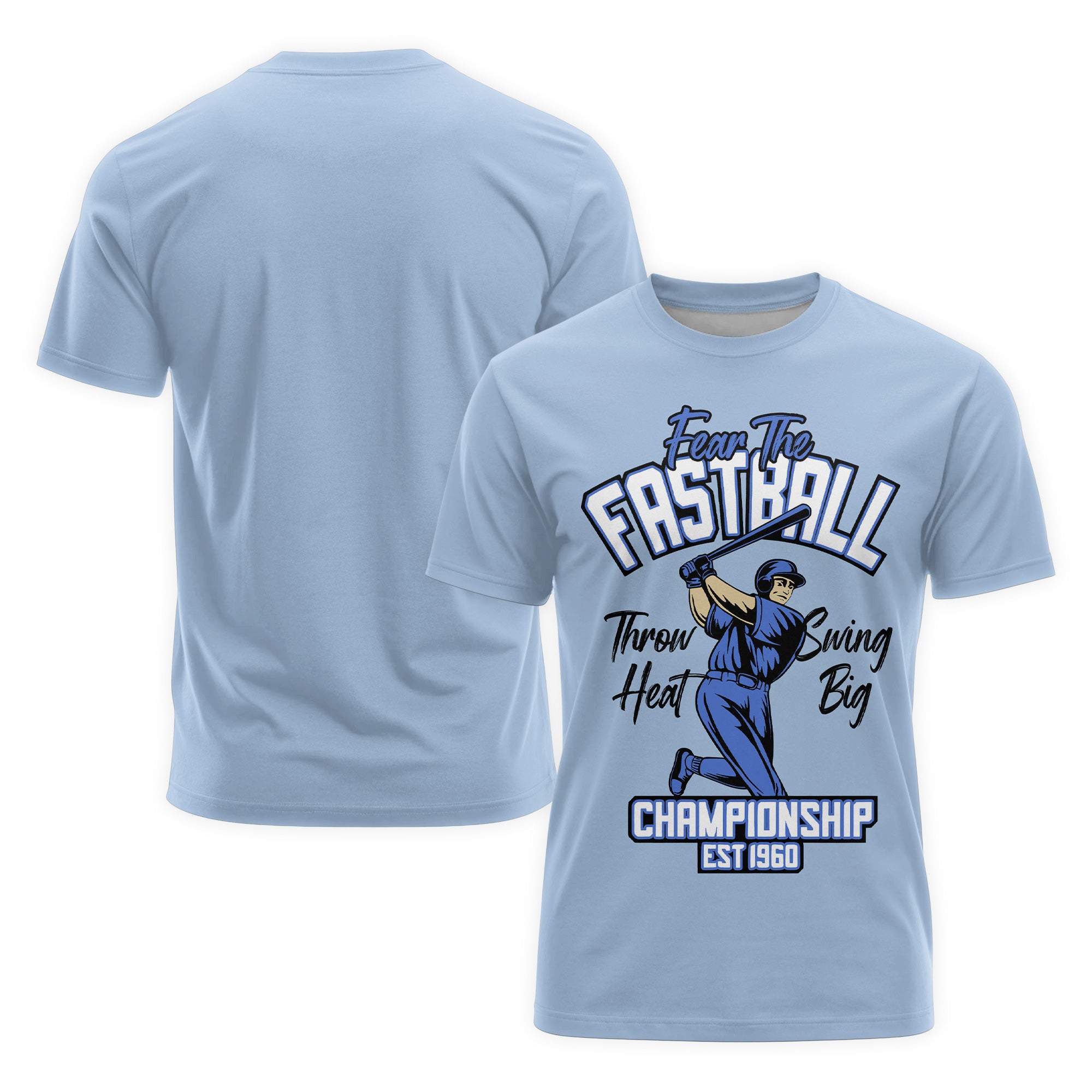 Throw Heat Swing Big White Light Blue Baseball T-Shirt