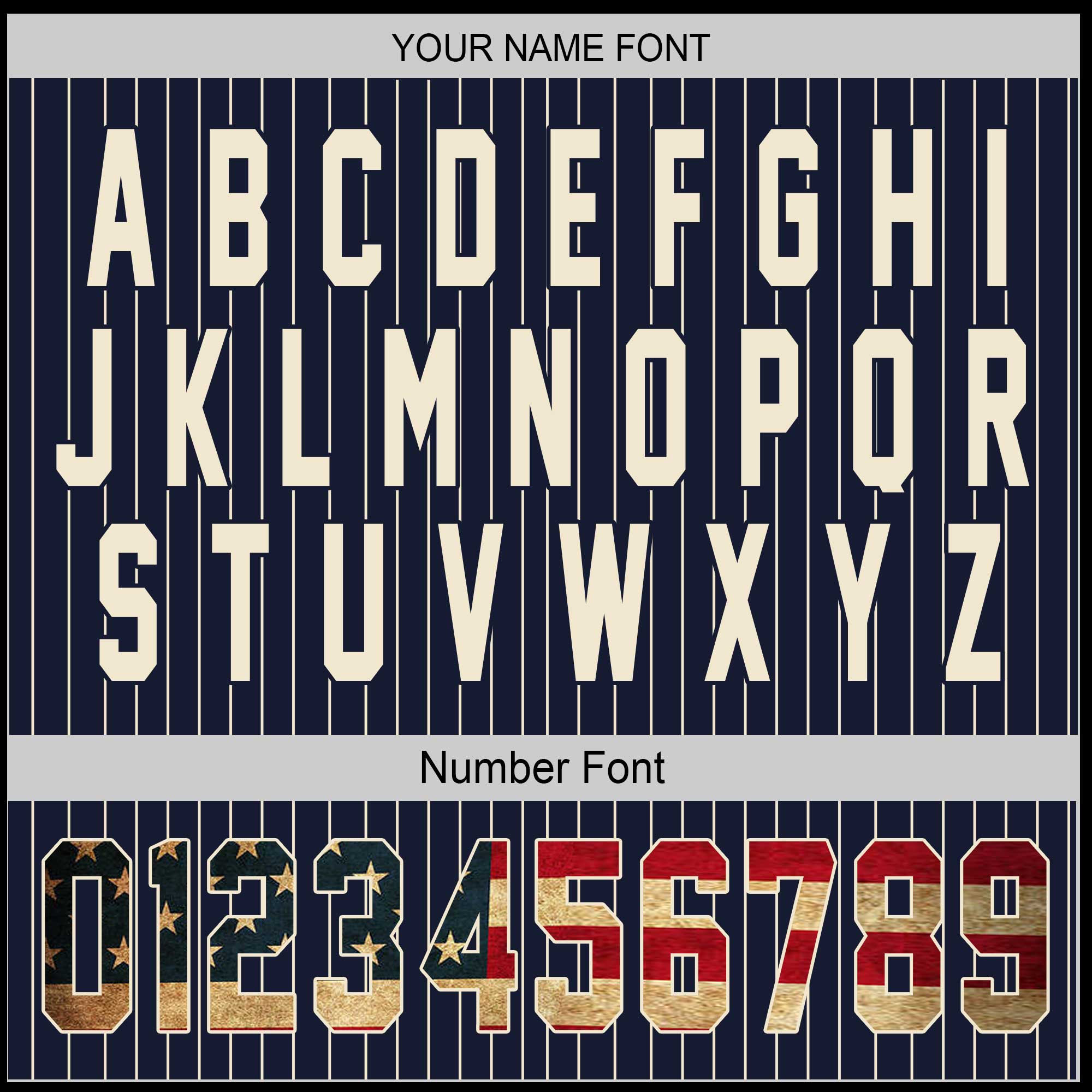 Personalized Navy Pinstripe Baseball Jersey – Vintage Style with USA Flag Number & Custom Name