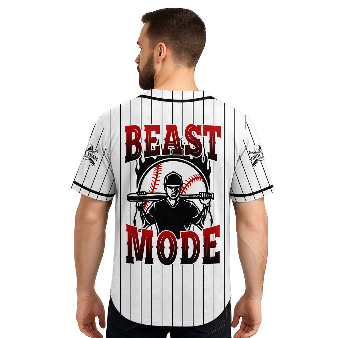 BEAST MODE - Custom White with Black Stripes Baseball Jersey