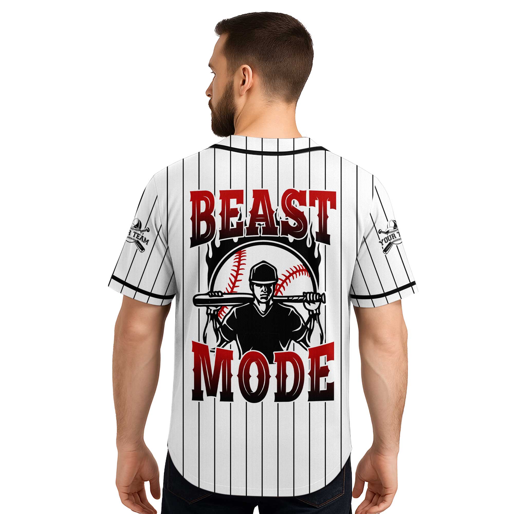BEAST MODE - Custom White with Black Stripes Baseball Jersey