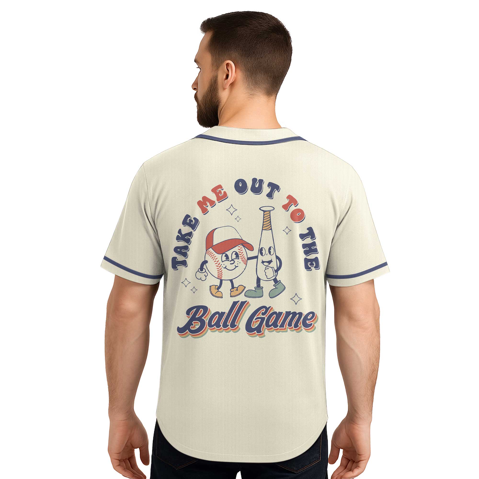 Take Me Out To The Ball Game - Custom Cream Navy Retro Baseball Jersey