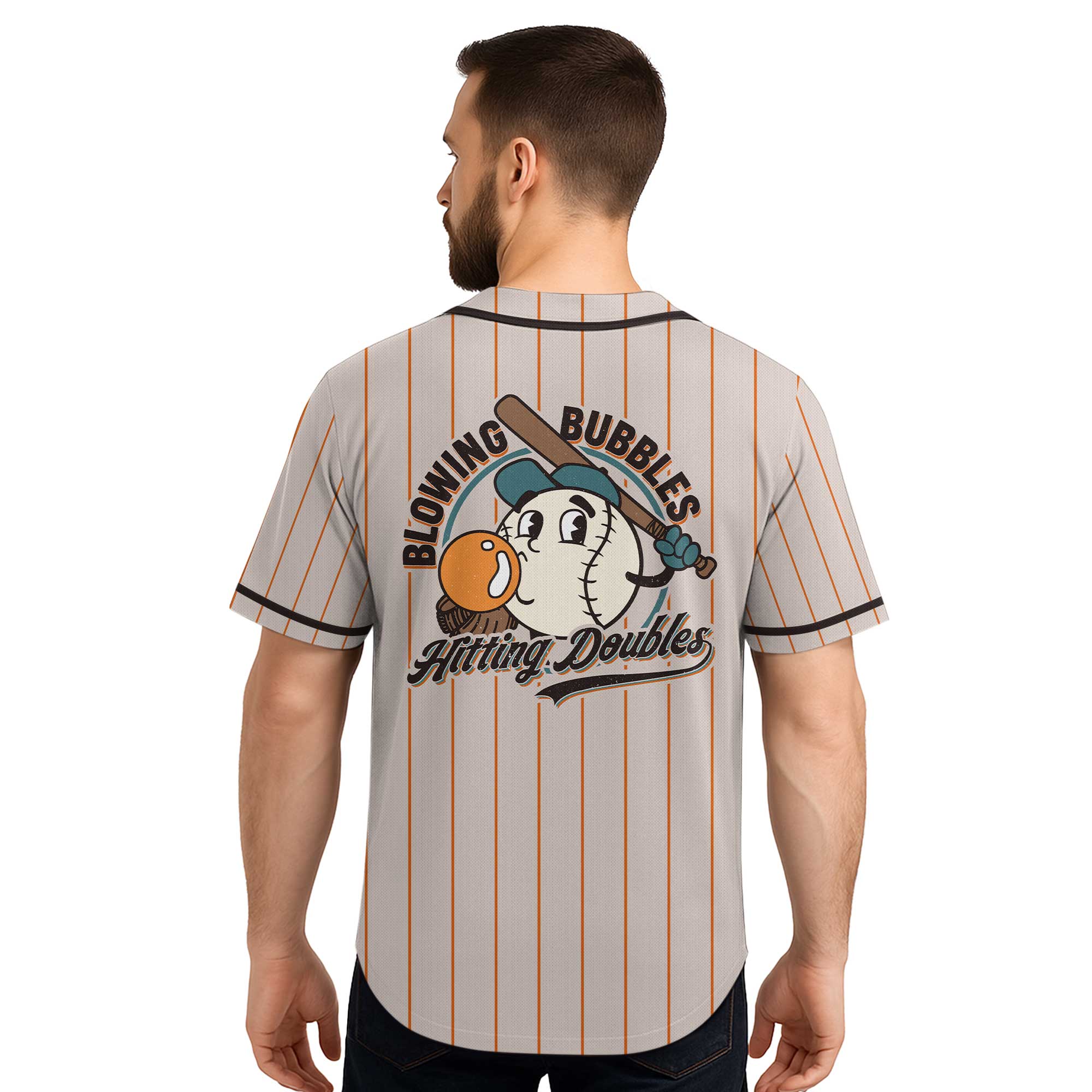 Blowing Bubbles Hitting Doubles - Custom Orange Stripes Baseball Jersey