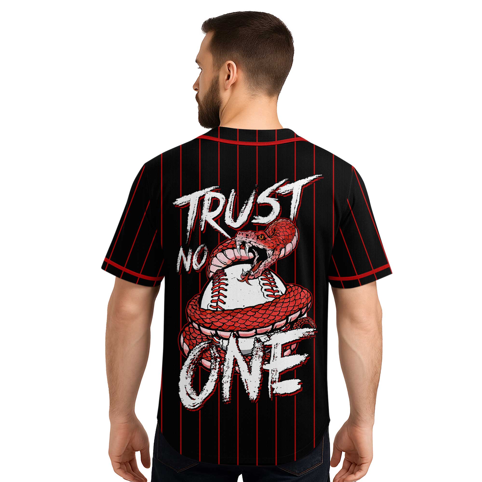 Trust No One - Custom Black Red Baseball Jersey