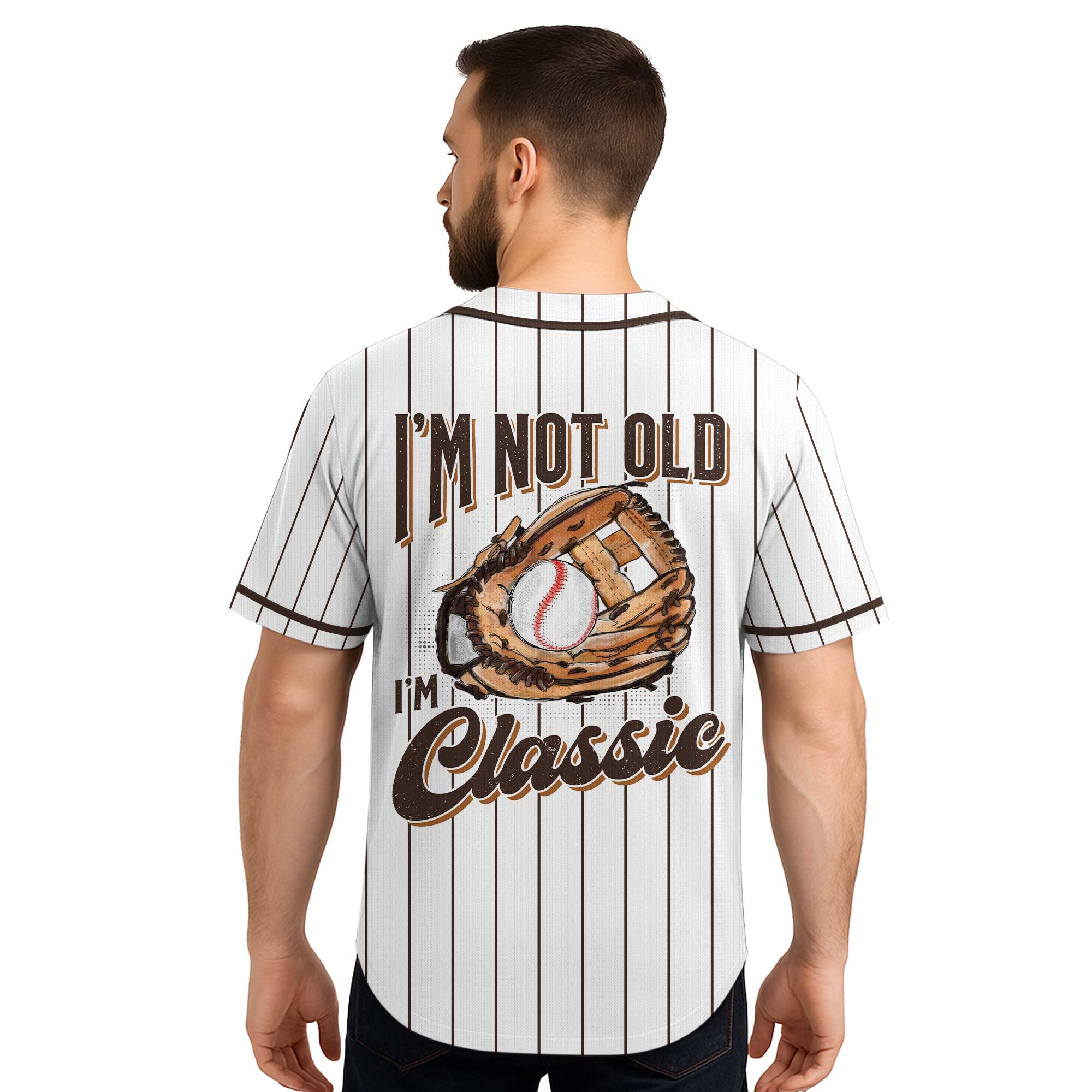 I'm Not Old I'm Classic - Custom White and Brown Stripes Baseball Jersey