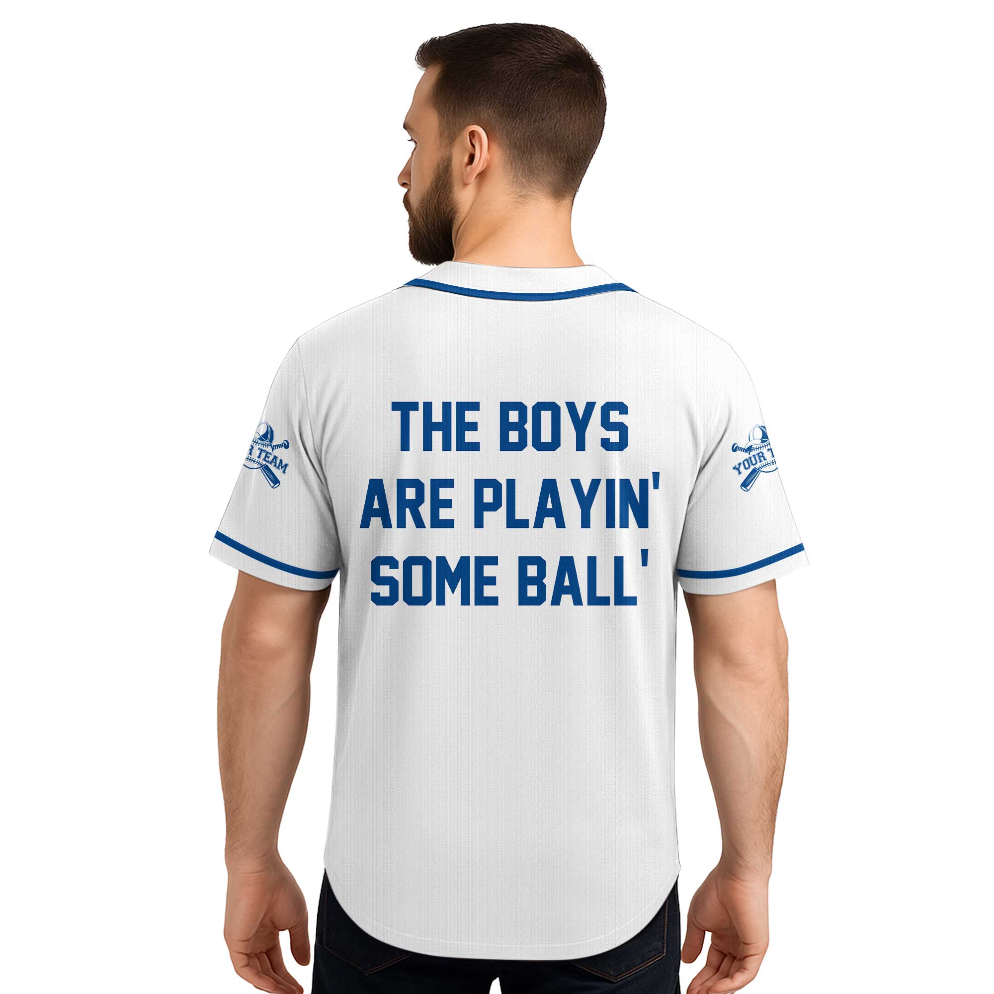 The Boys Are Playing - Custom White and Blue Baseball Jersey