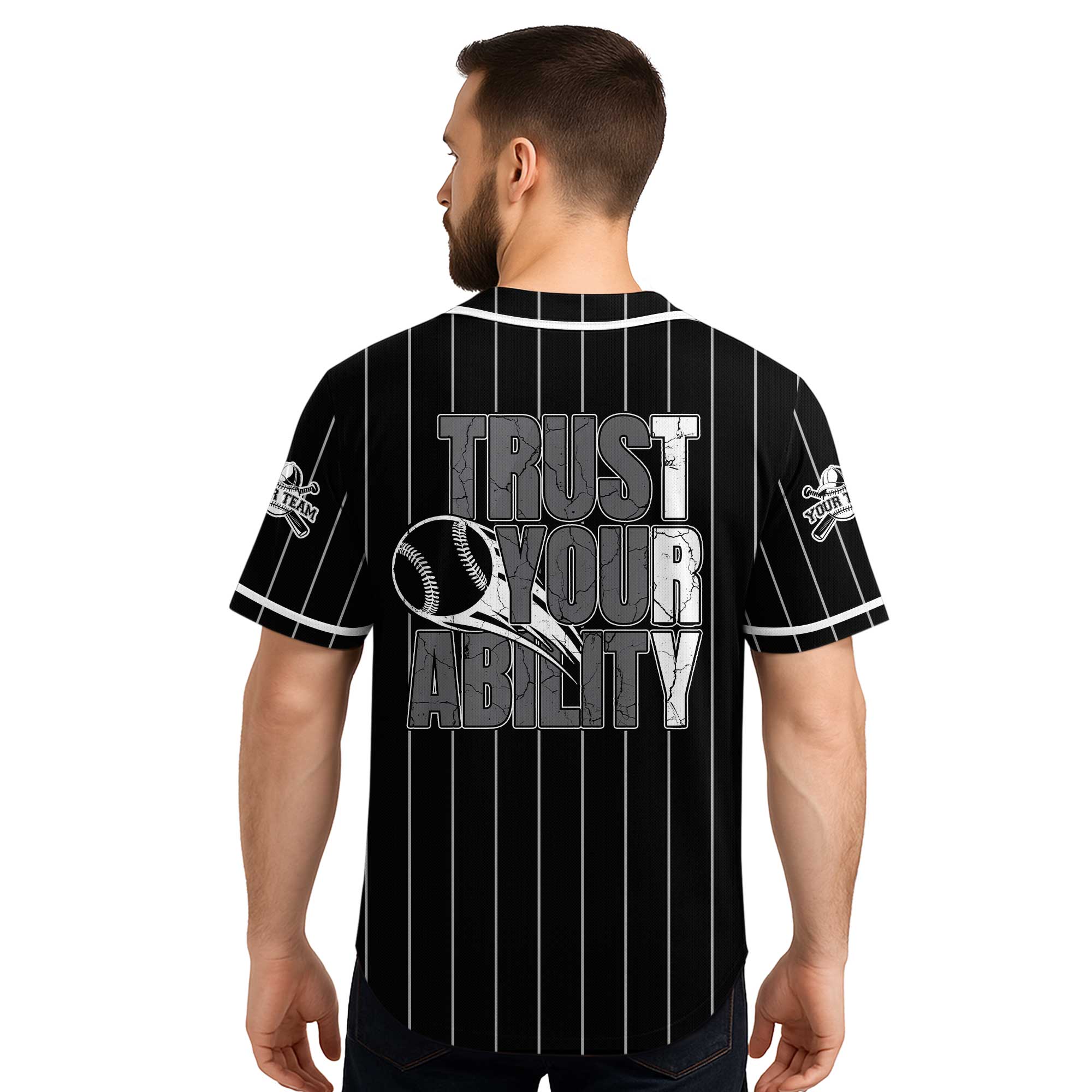 Trust Your Ability - Custom Black and White Stripes Baseball Jersey