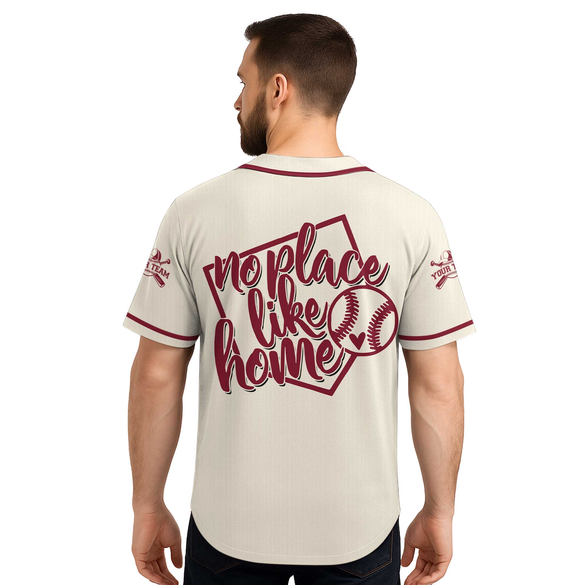 No Place Like Home - Custom Cream Red Baseball Jersey