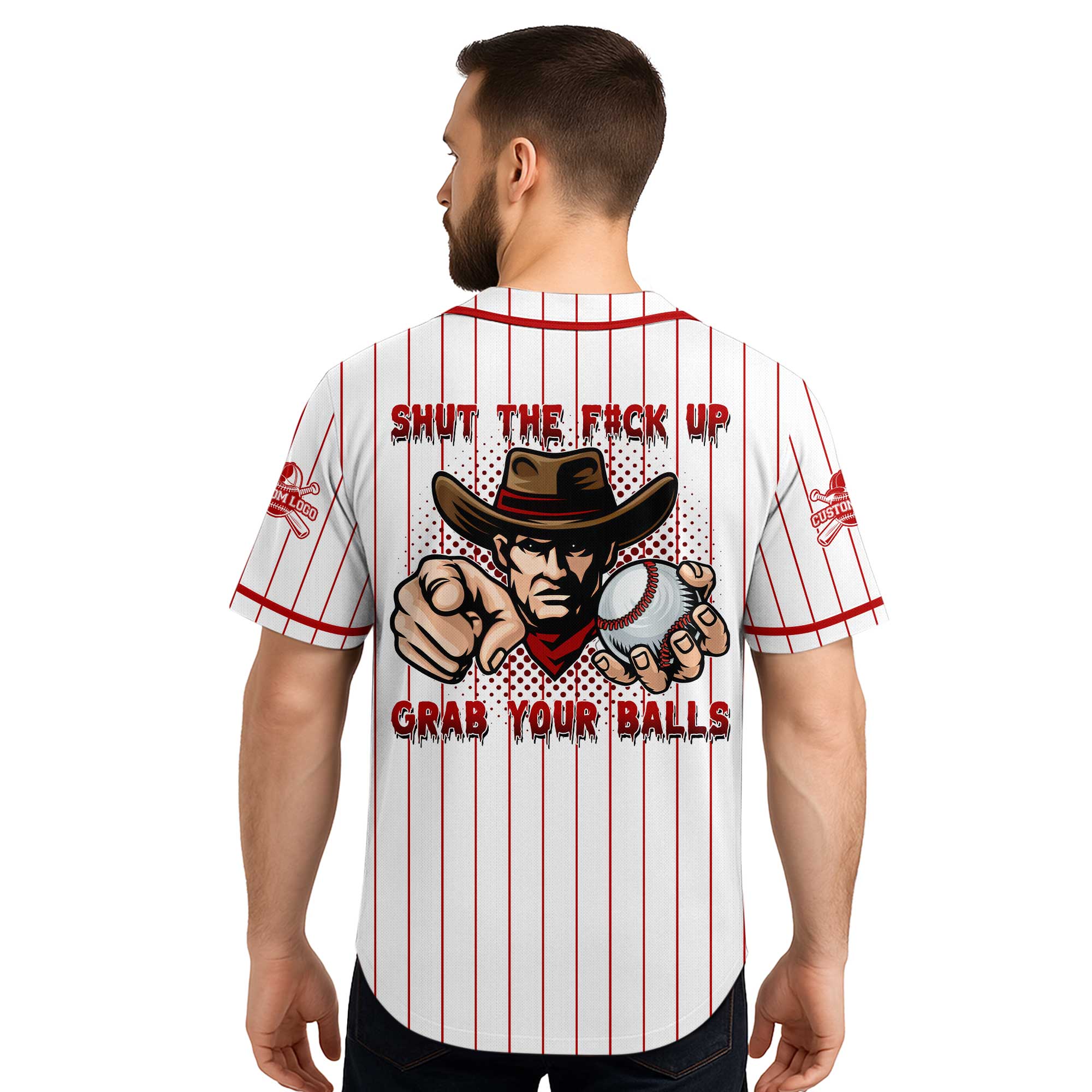 Custom Red Striped Baseball Jersey - Go Grab Your Balls