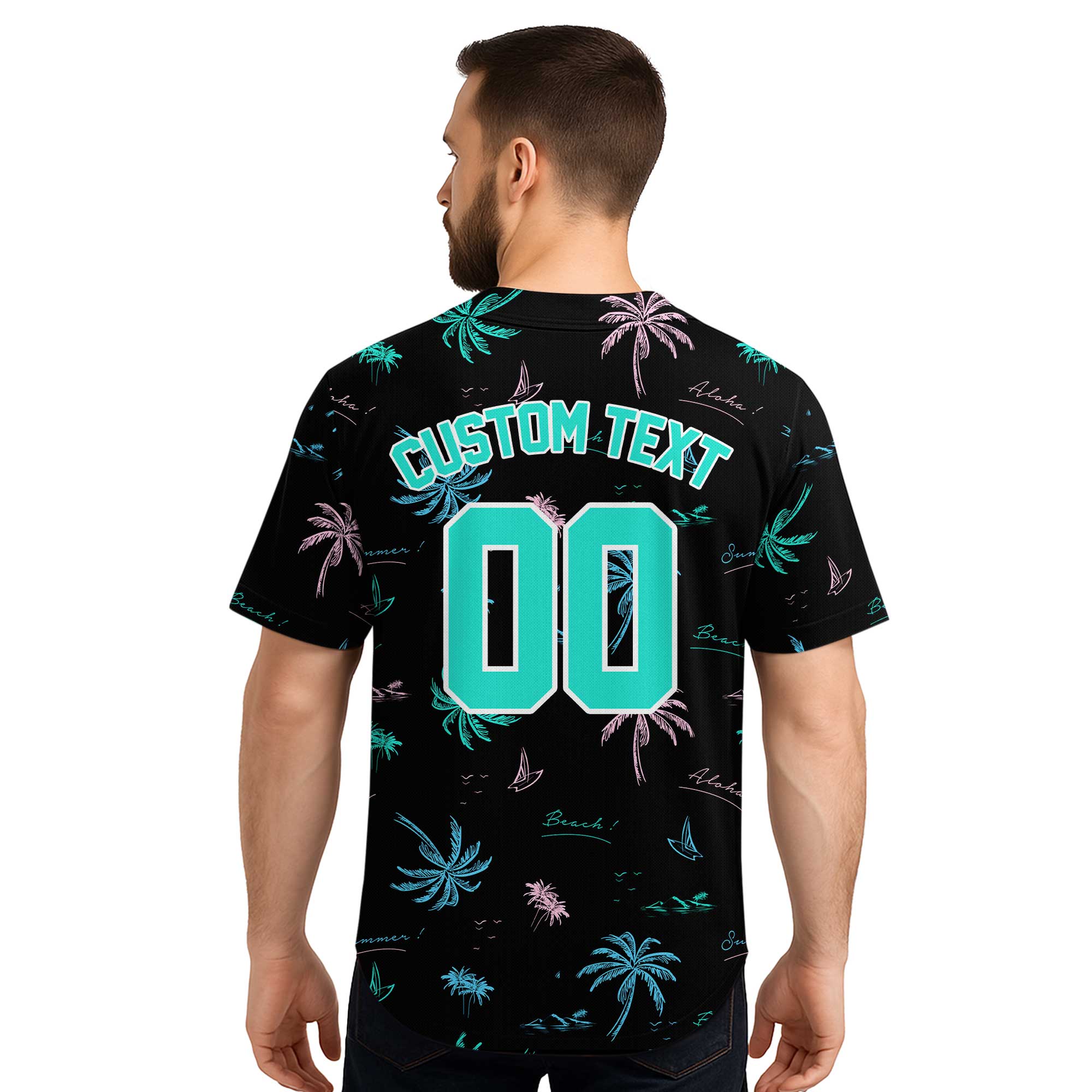Custom Hawaii Neon Palm Tree Pattern Baseball Jersey