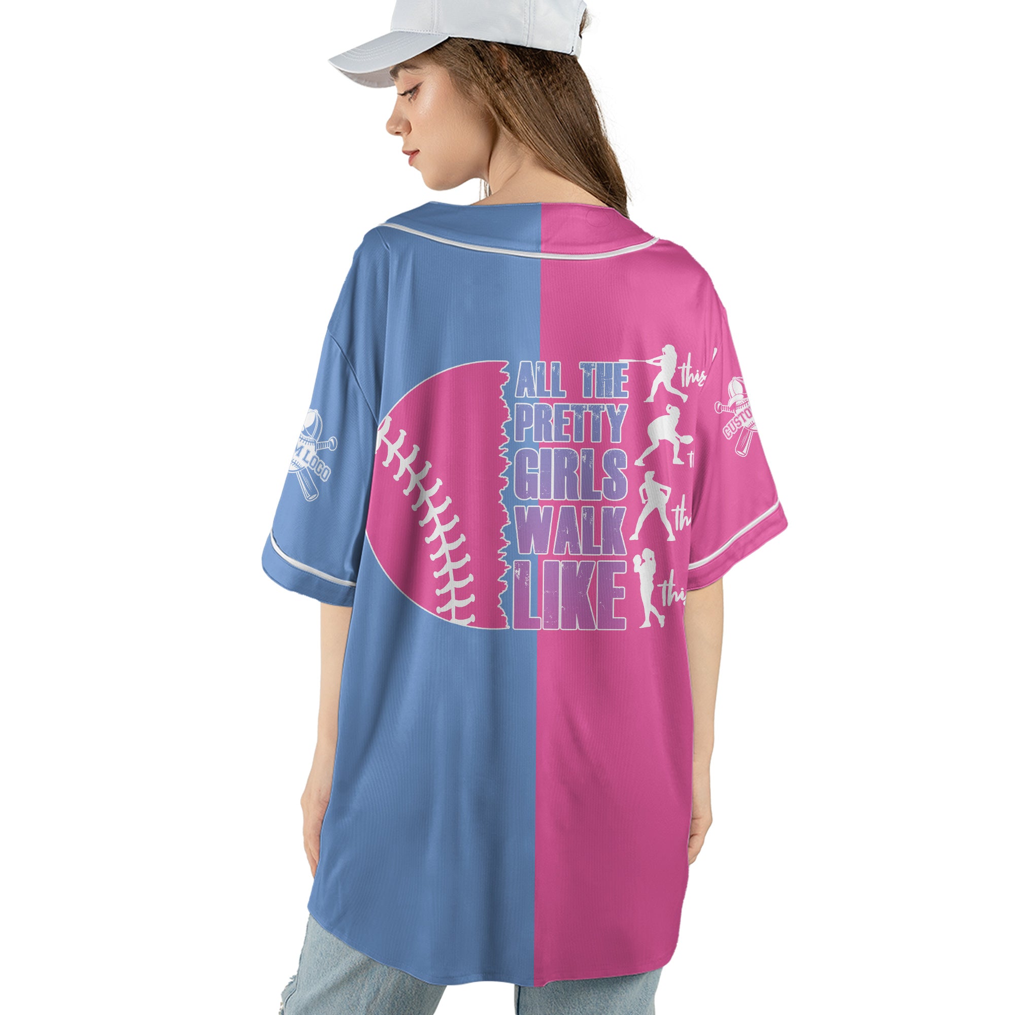 All The Pretty Girls Walk Like This - Custom Blue and Pink Baseball Jersey