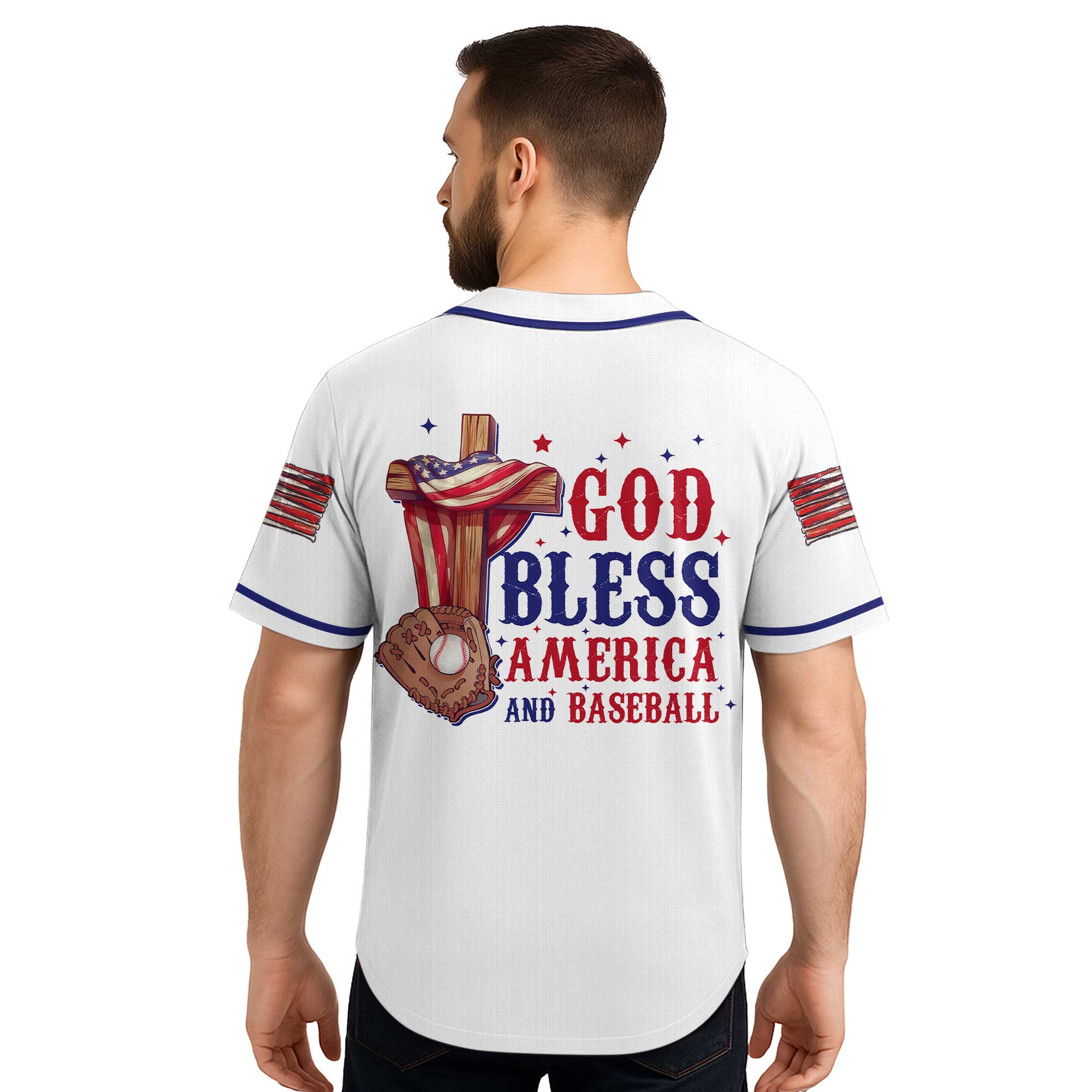 God Bless America And Baseball - Custom 4th of July Baseball Jersey