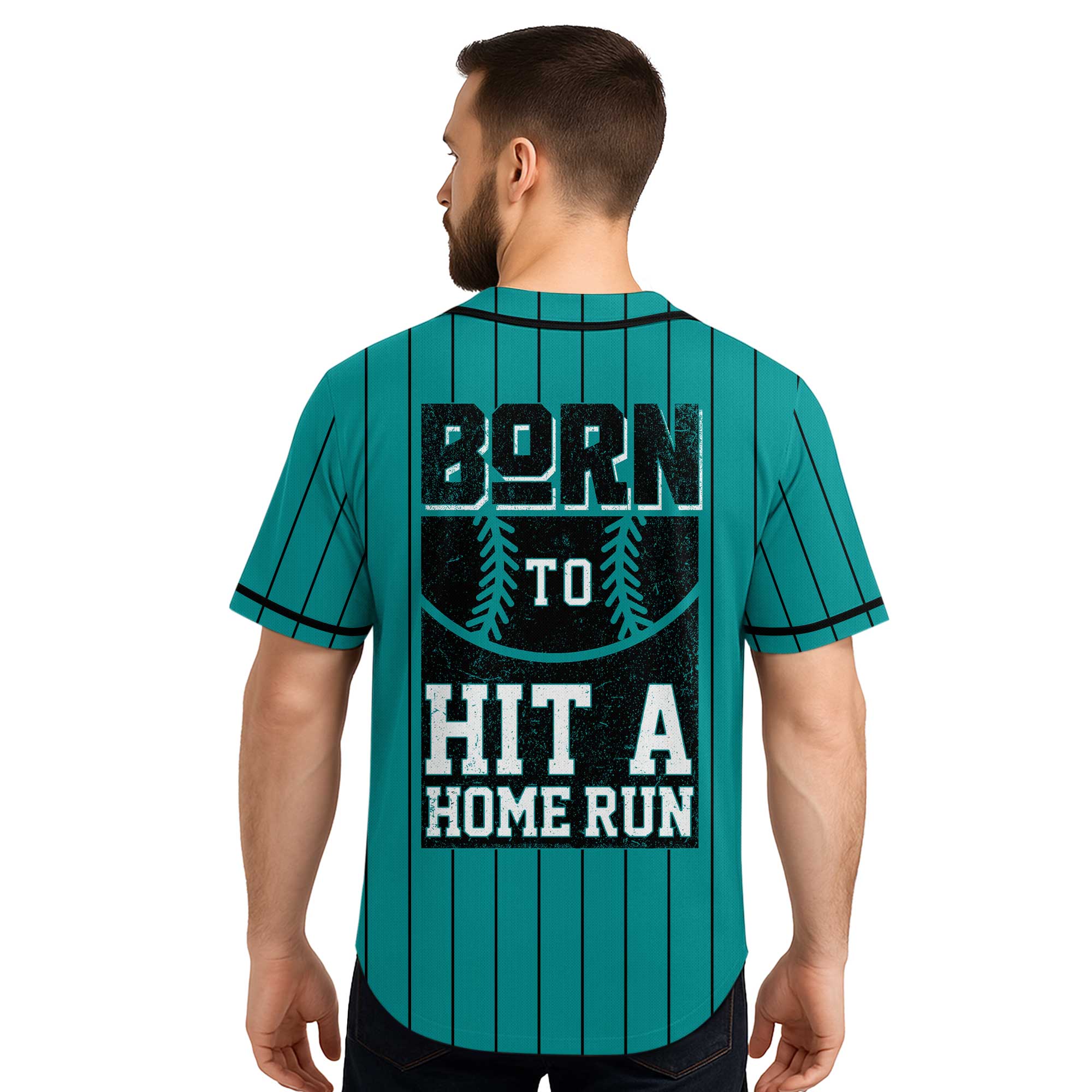 Born To Hit A Home Run - Custom Aqua Blue Black Baseball Jersey