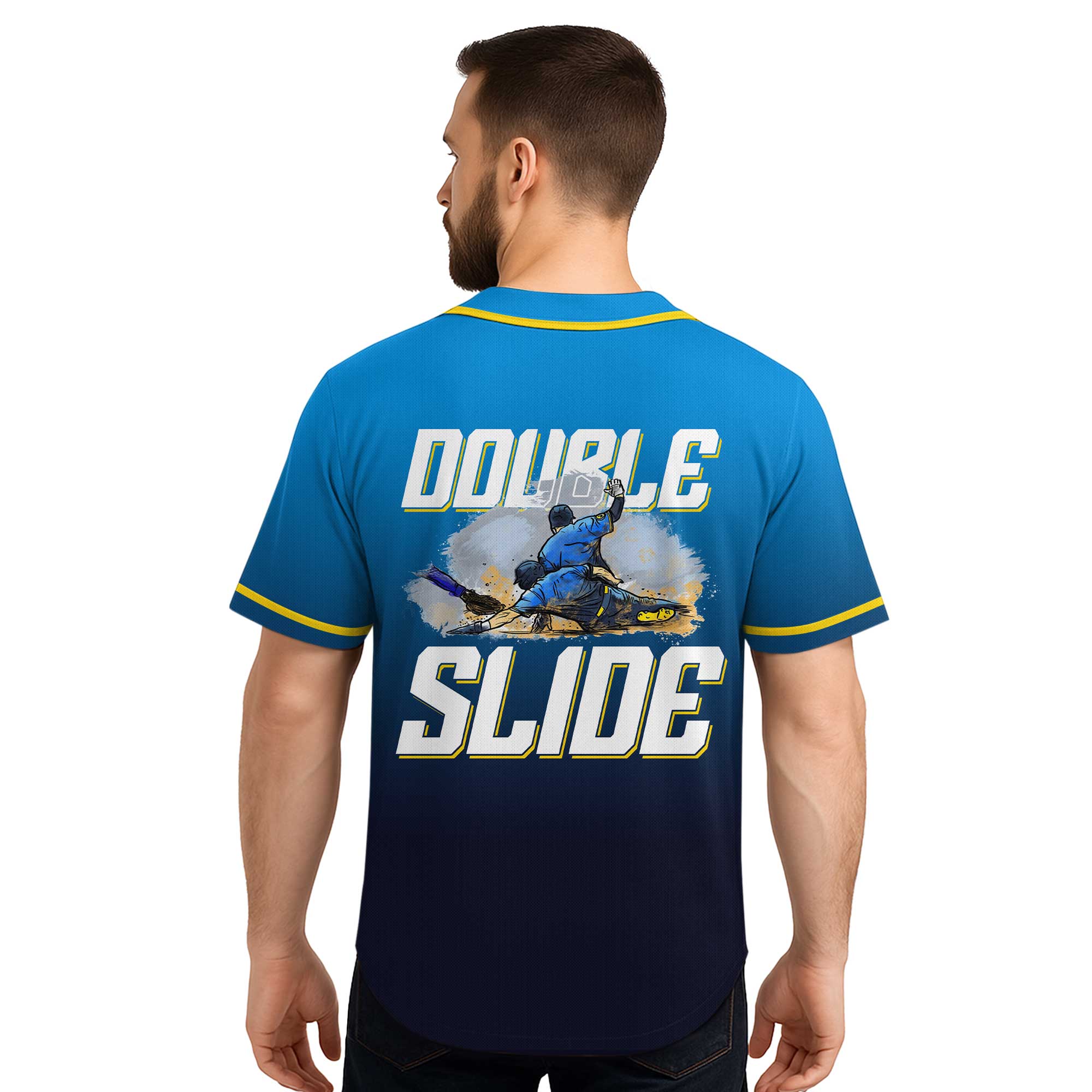 Double Slide - Custom Blue Black Gradient Baseball Jersey