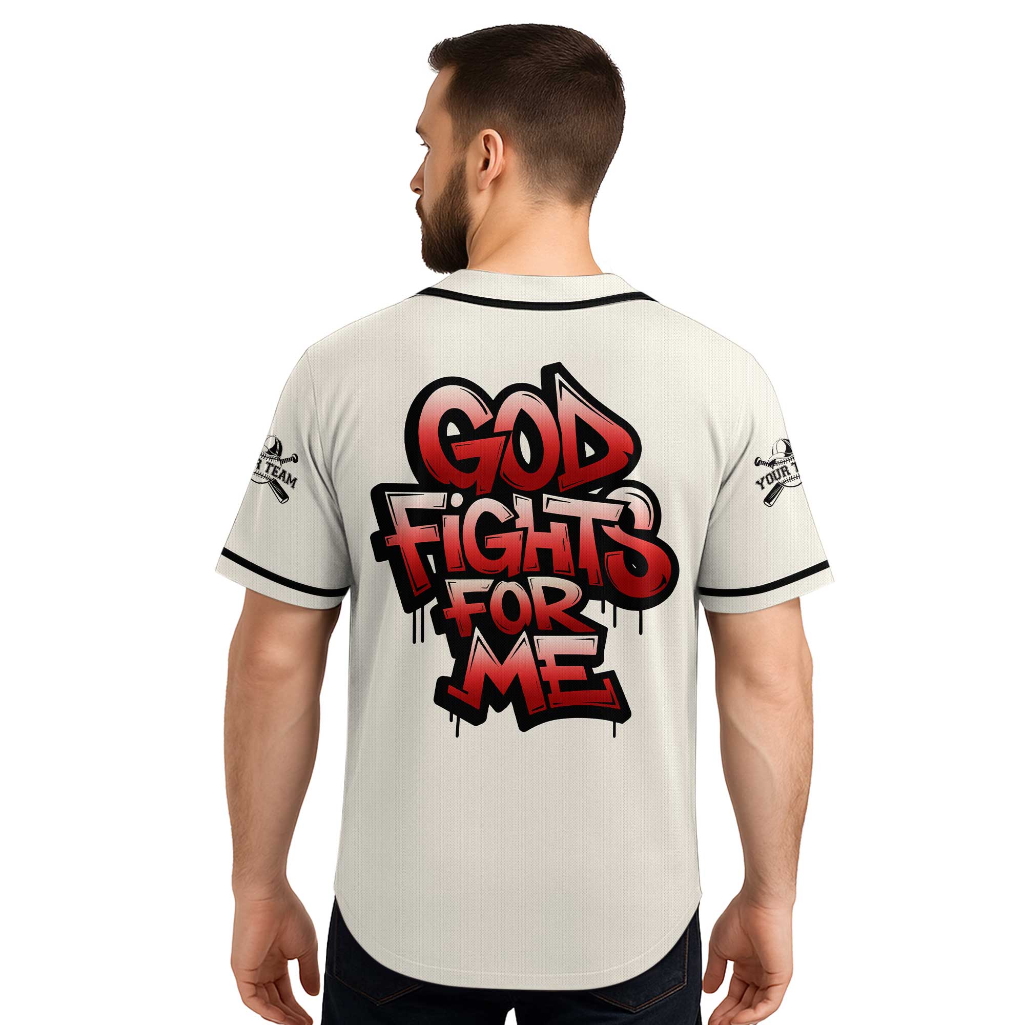 God Fights For Me - Custom Cream Baseball Jersey
