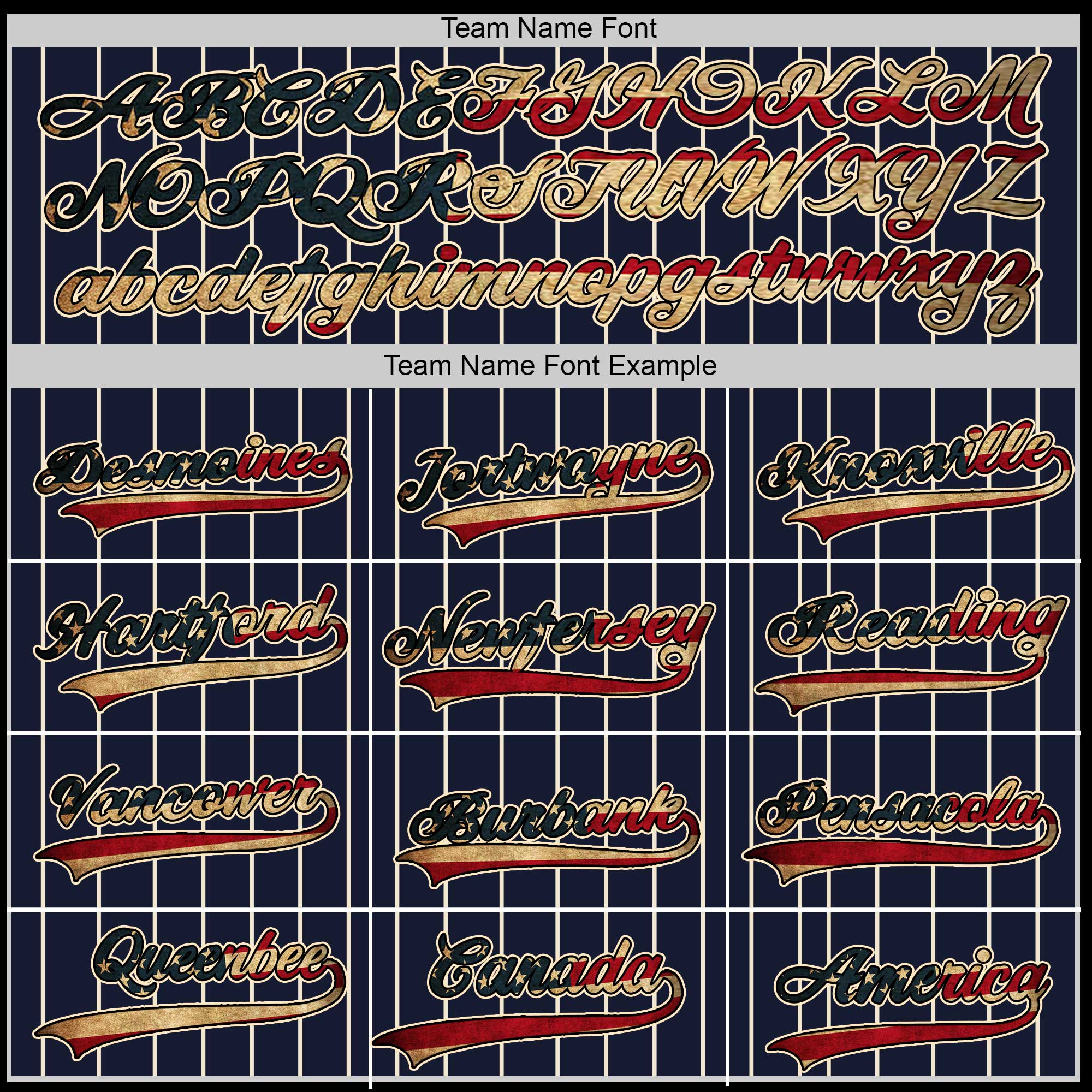 Personalized Navy Pinstripe Baseball Jersey – Vintage Style with USA Flag Number & Custom Name