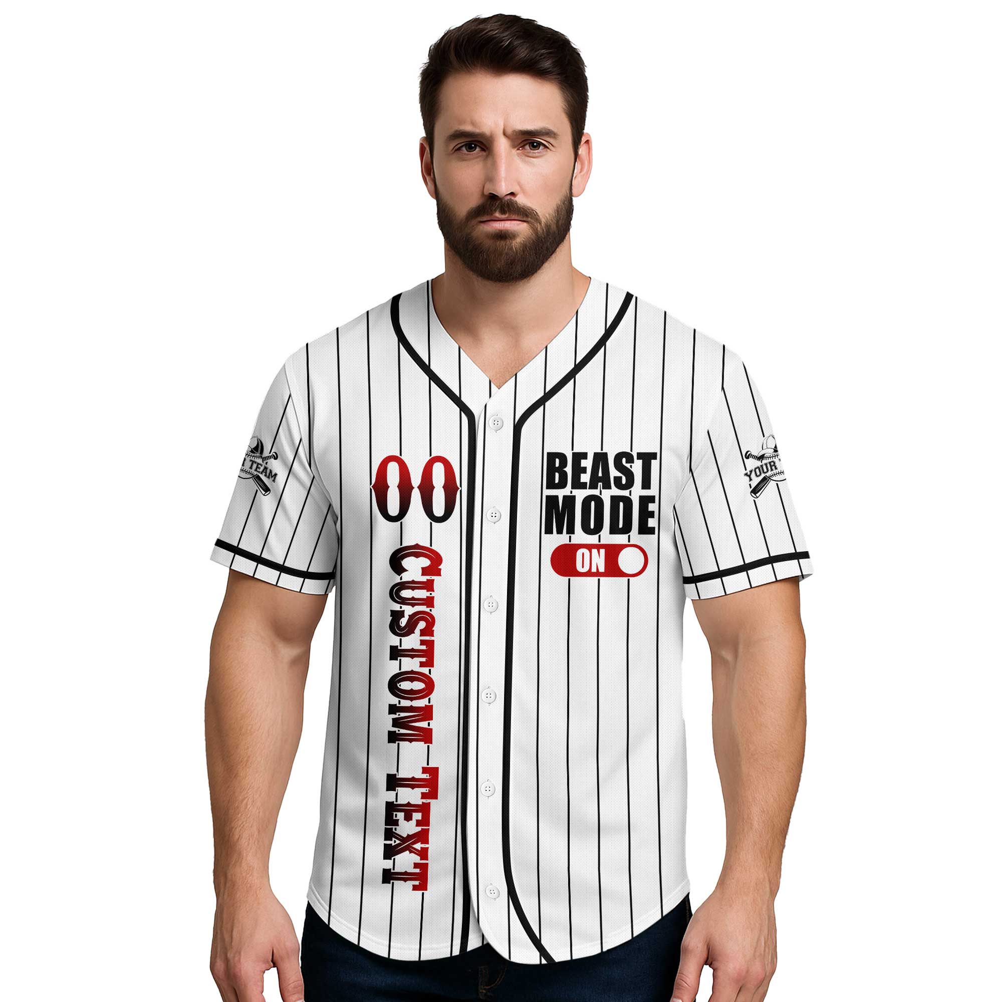 BEAST MODE - Custom White with Black Stripes Baseball Jersey