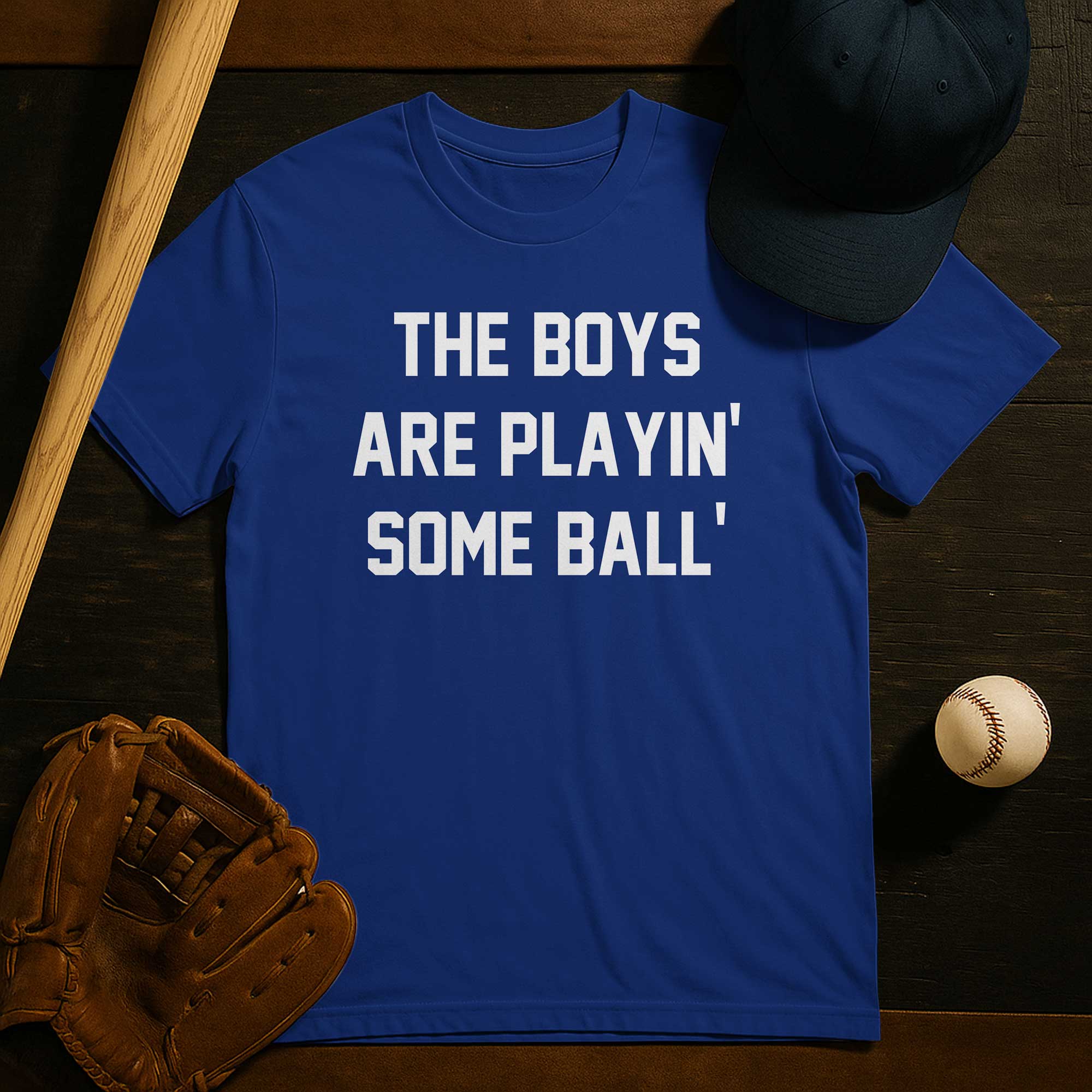 The Boys Are Playing Baseball White Royal Blue T-Shirt