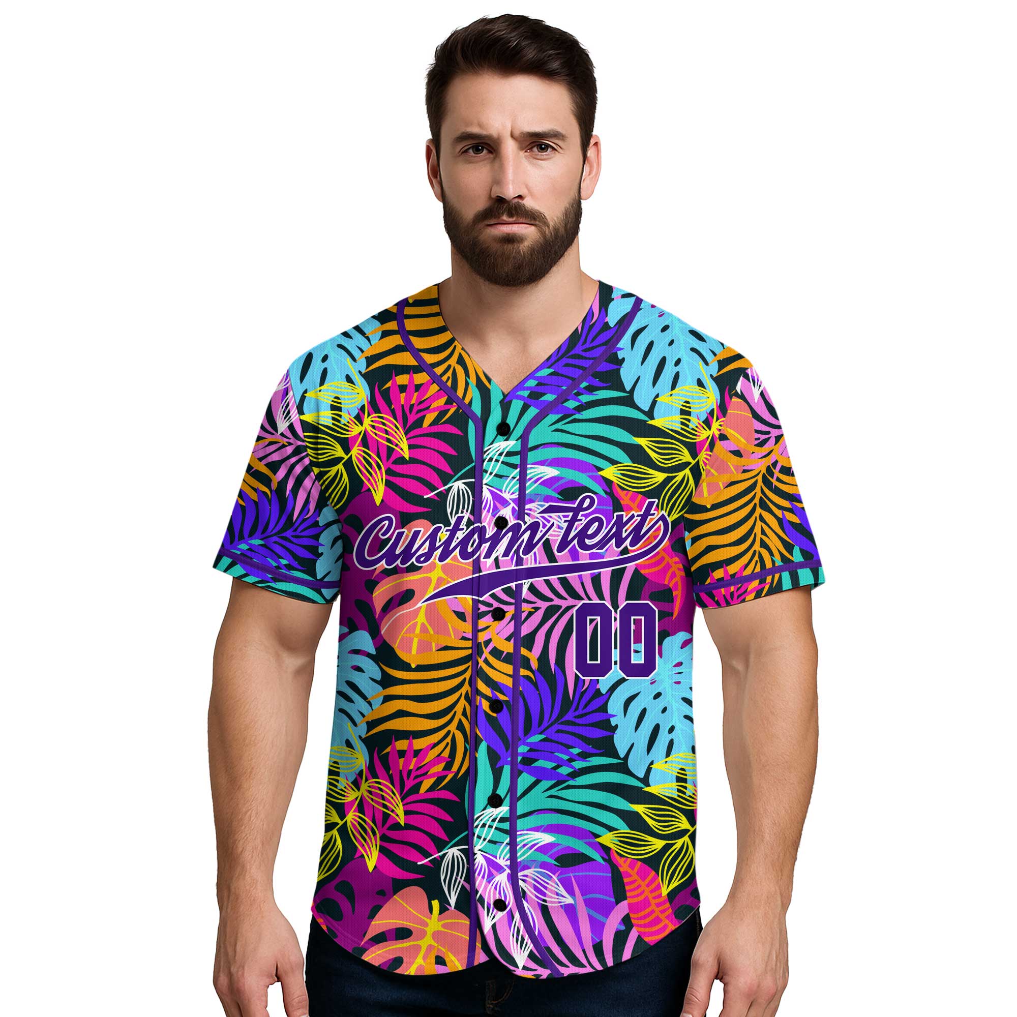 Custom Tropical Leaves Hawaii Pattern Baseball Jersey