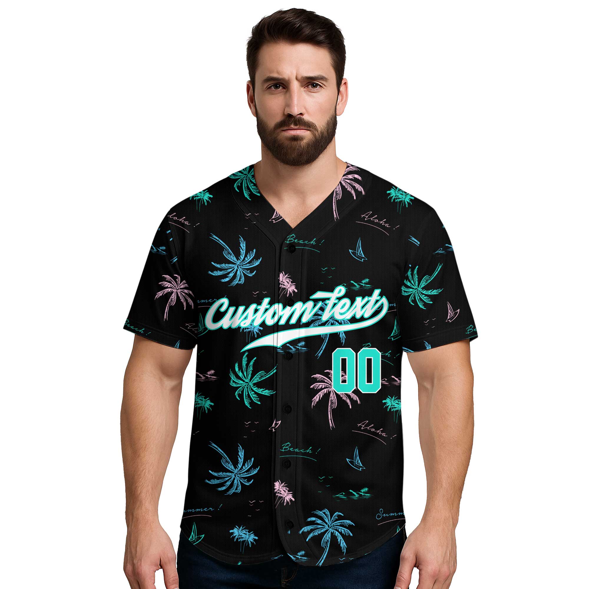 Custom Hawaii Neon Palm Tree Pattern Baseball Jersey