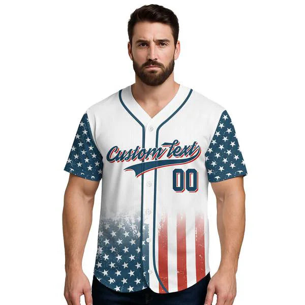 Practice like you've never won play like you've never lost - Men's American Flag Baseball Jersey 4th - Custom Name Custom Number