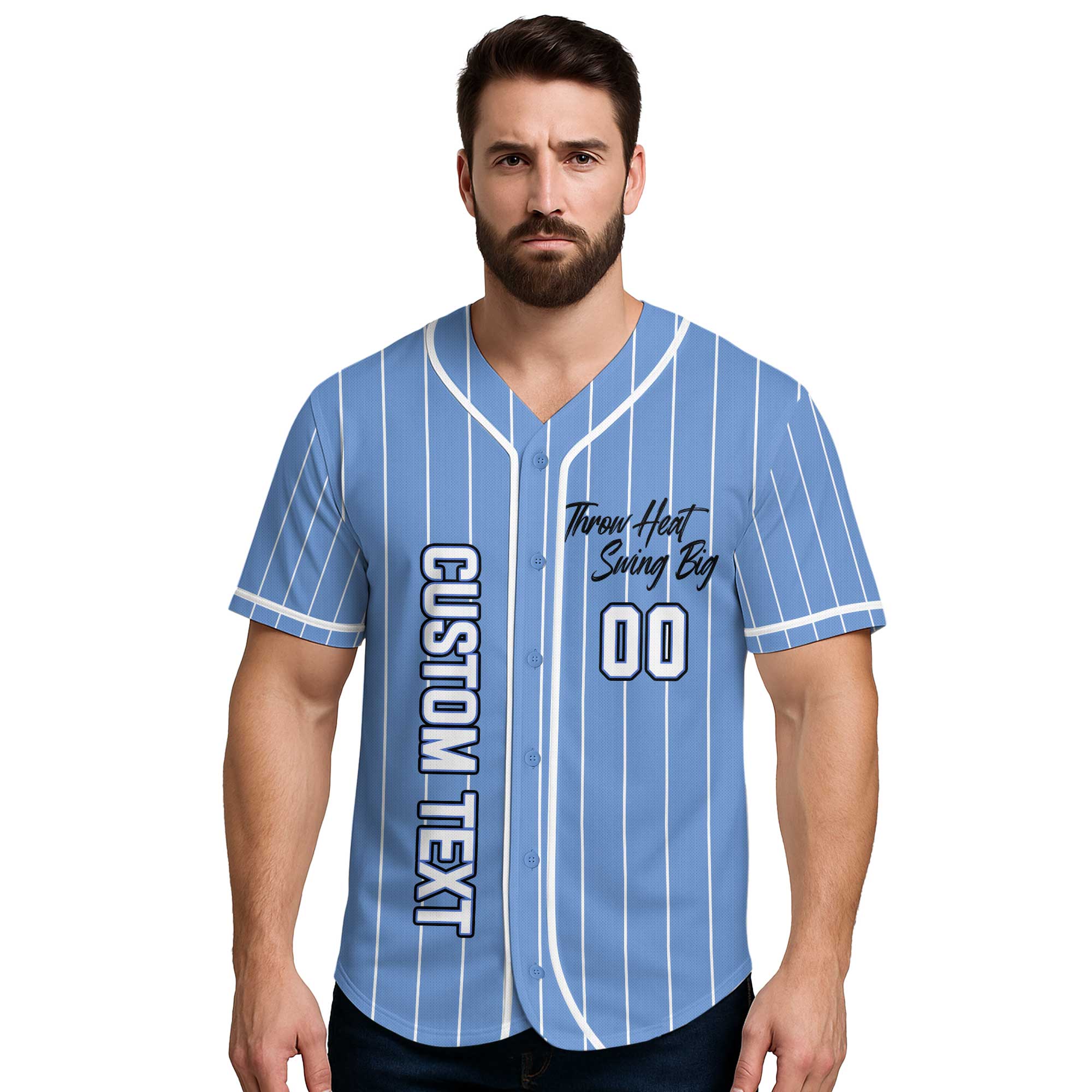 Throw Heat Swing Big - Custom Light Blue with White Stripes Baseball Jersey