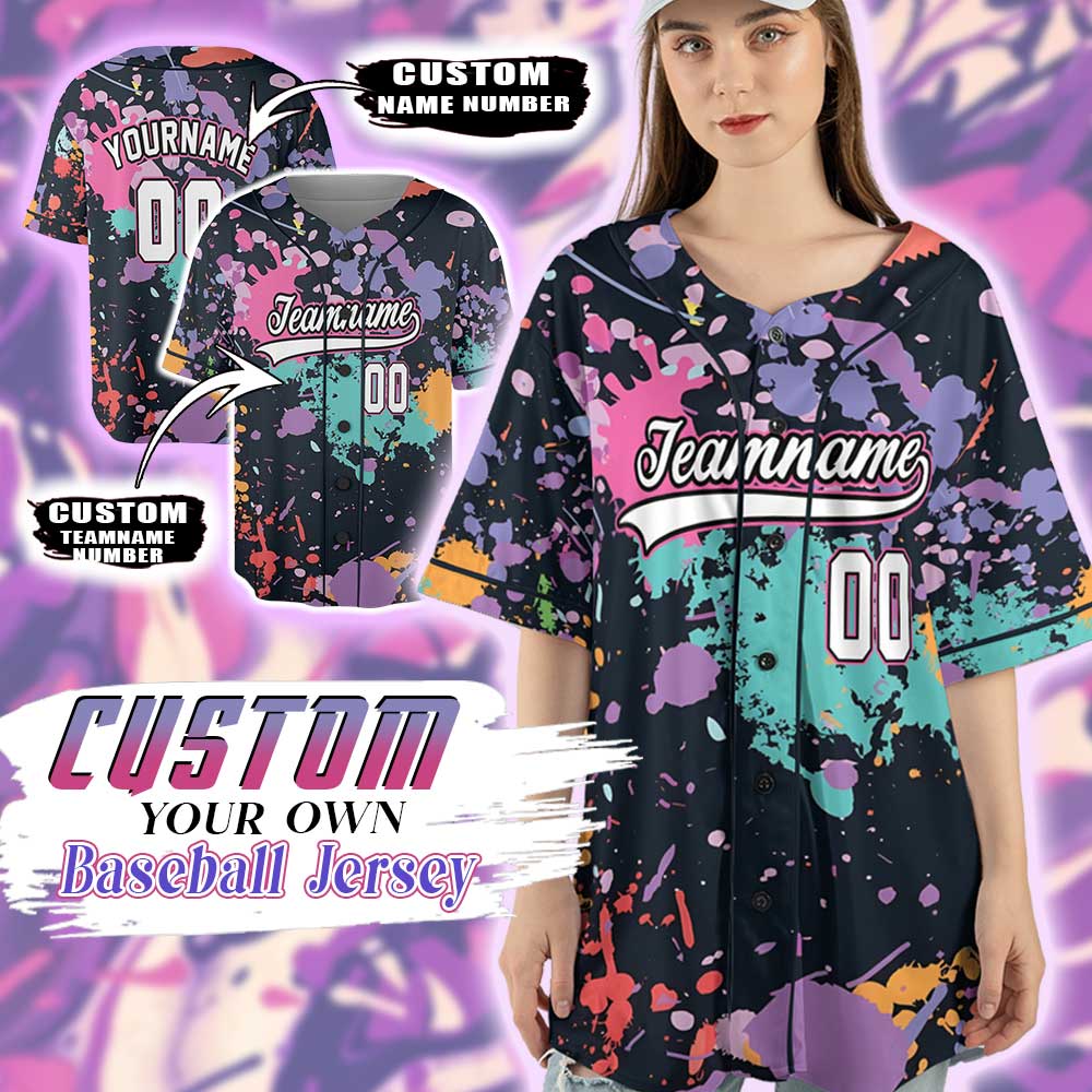 Custom Paint Splash Baseball Jersey – Multicolor Graffiti Style