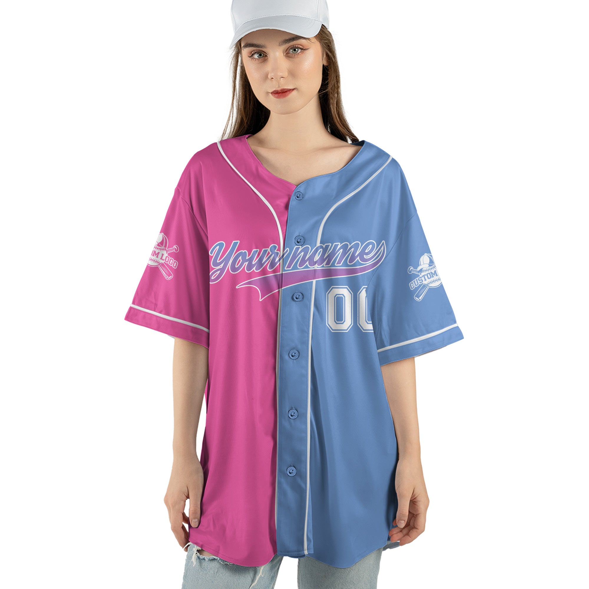 All The Pretty Girls Walk Like This - Custom Blue and Pink Baseball Jersey