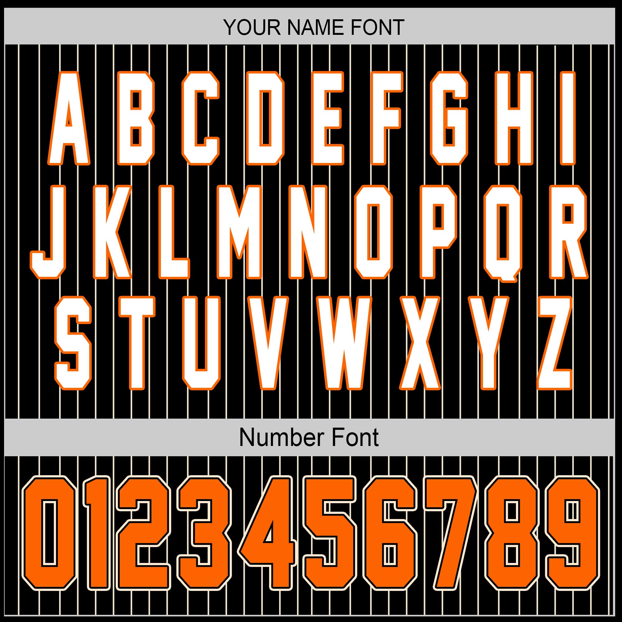 Custom Black Pinstripe Baseball Jersey – Orange Trim & Vintage Team Script