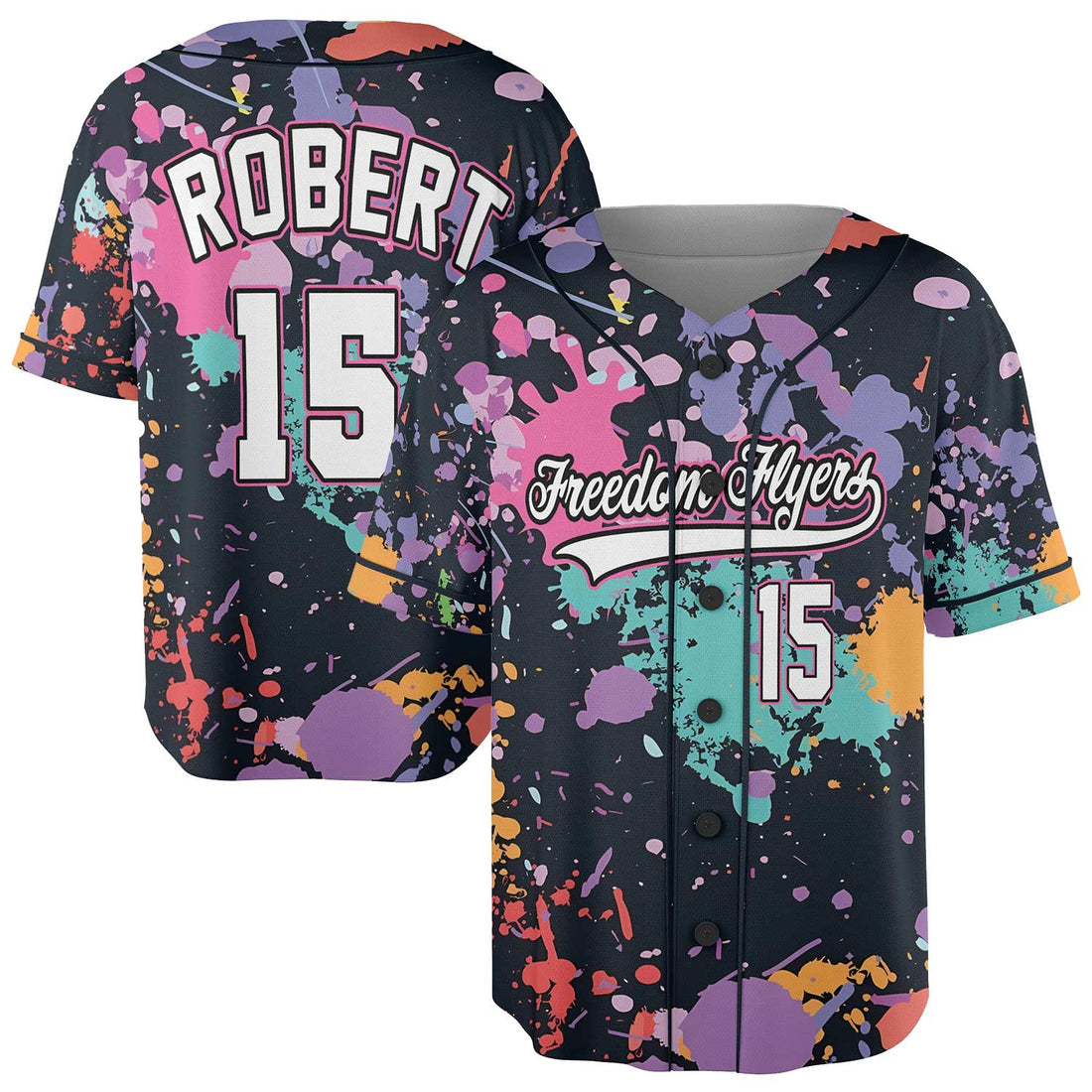 Custom Paint Splash Baseball Jersey – Multicolor Graffiti Style