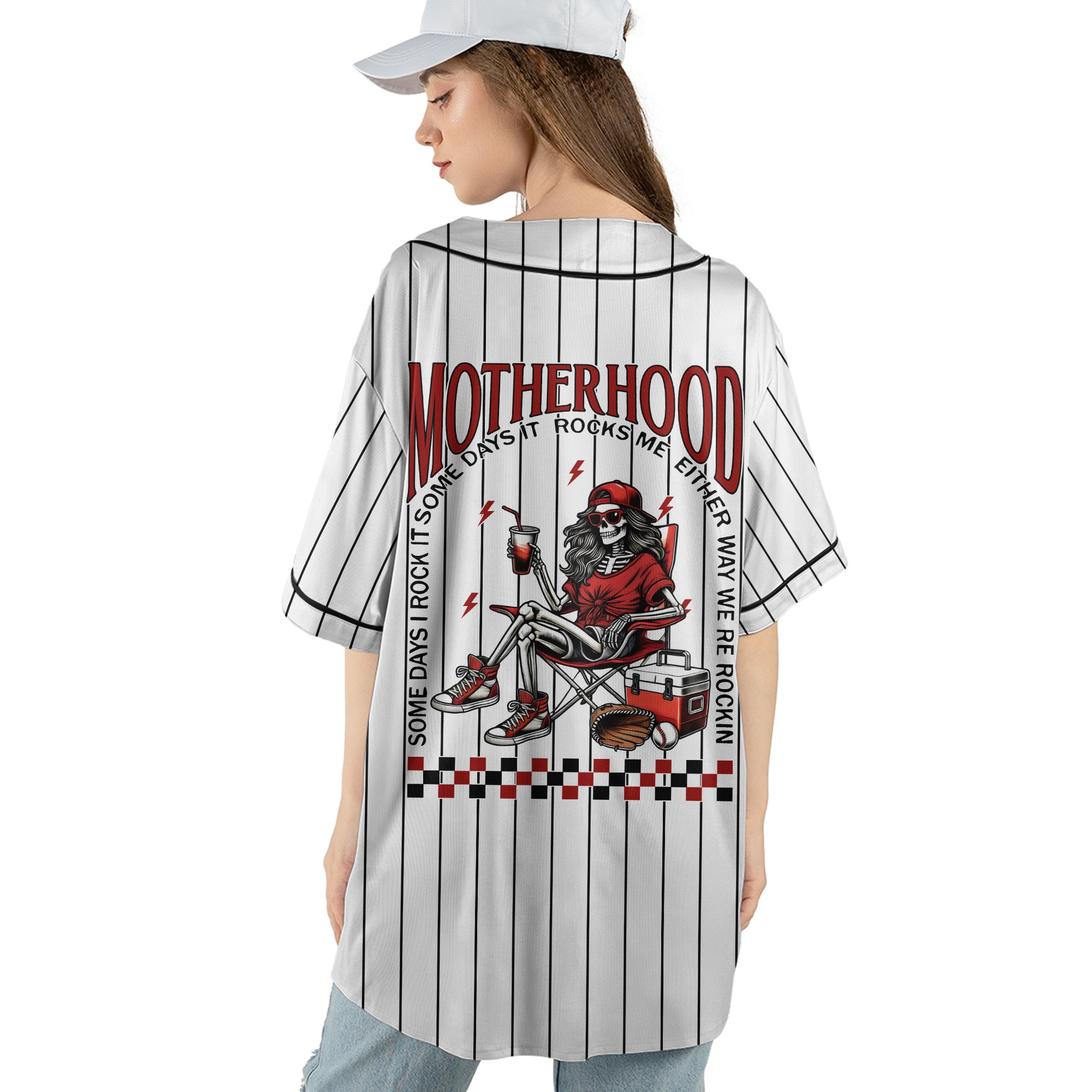 Motherhood Rock It Together - Custom White and Black Stripes Baseball Jersey