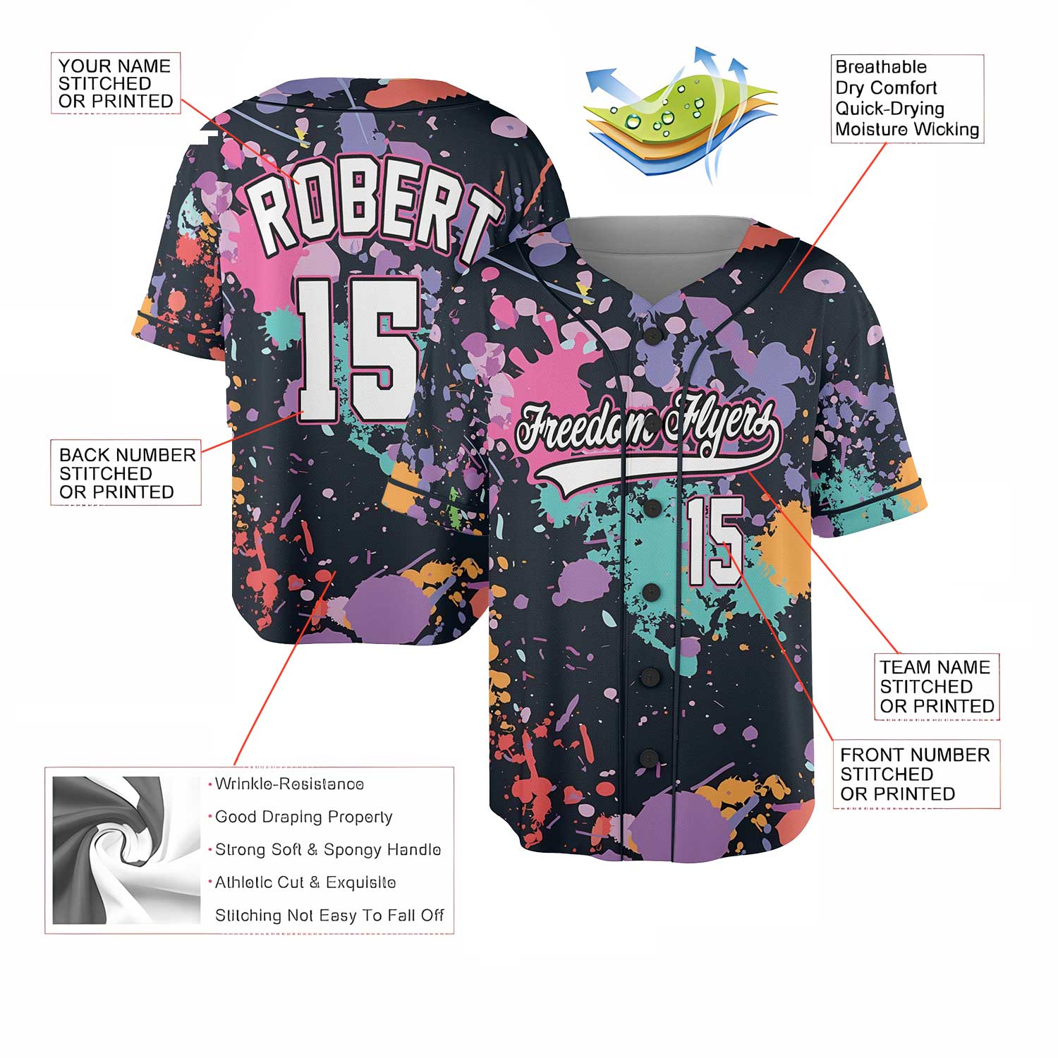 Custom Paint Splash Baseball Jersey – Multicolor Graffiti Style