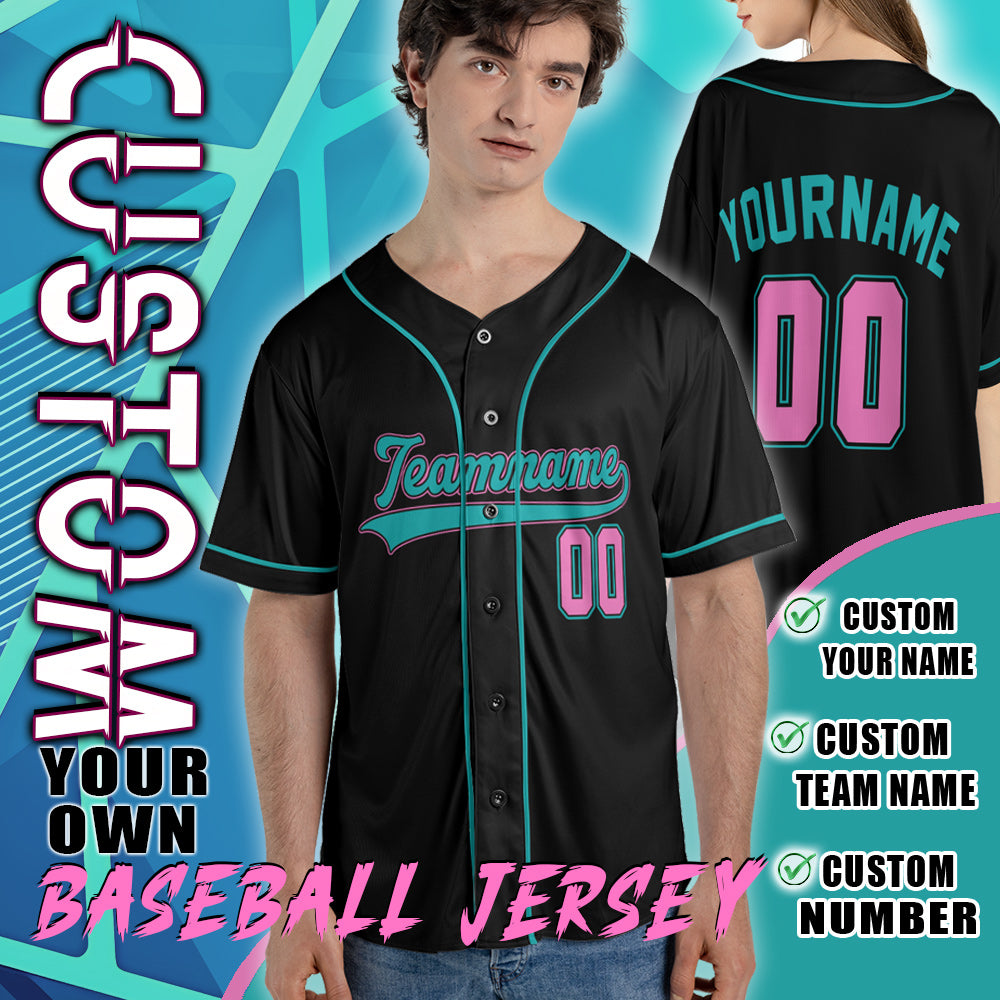 Liberty Legends Custom Baseball Jersey – Black Retro Style with Teal & Pink Trim
