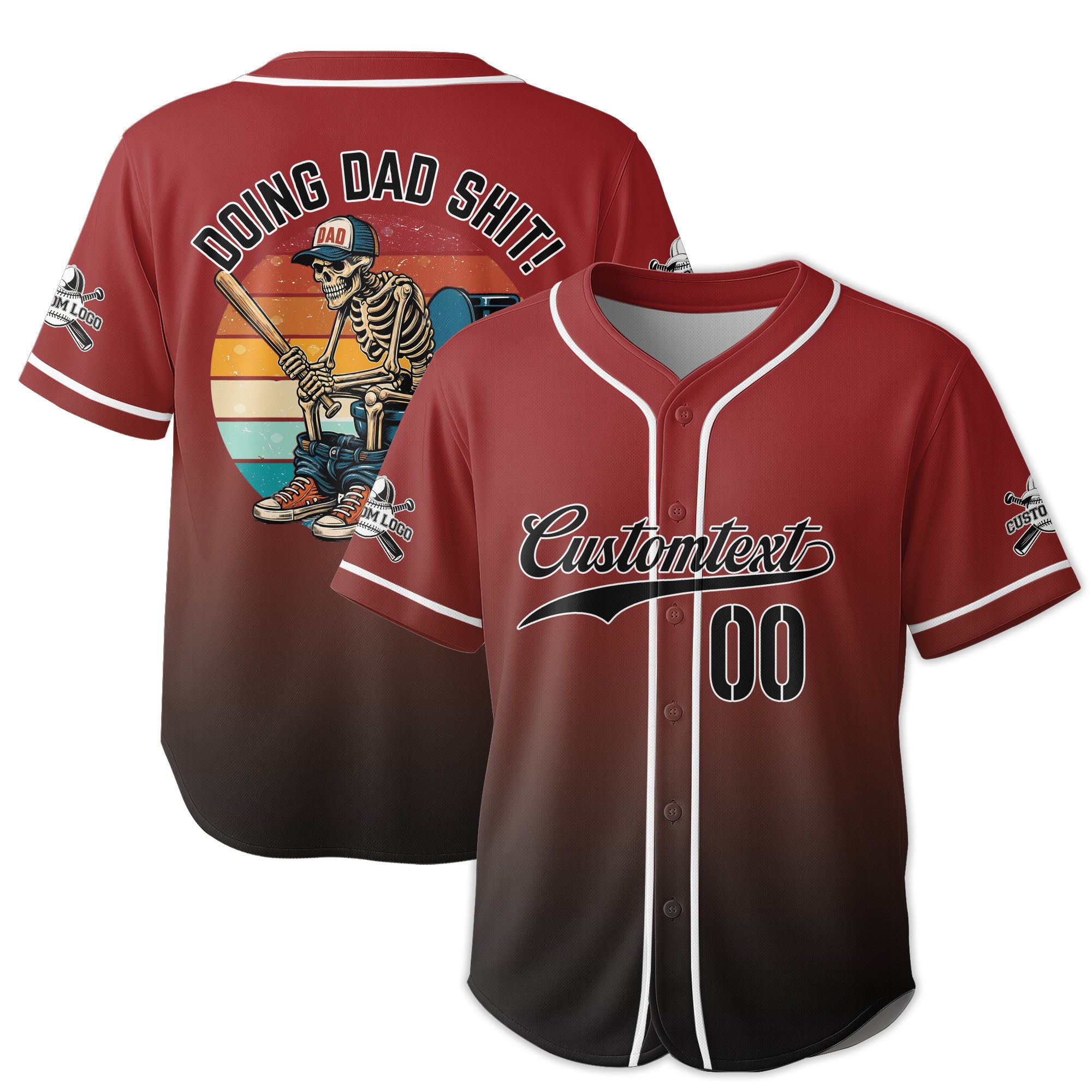 Doing Baseball Dad Shit - Custom Black and Red Gradient Baseball Jersey