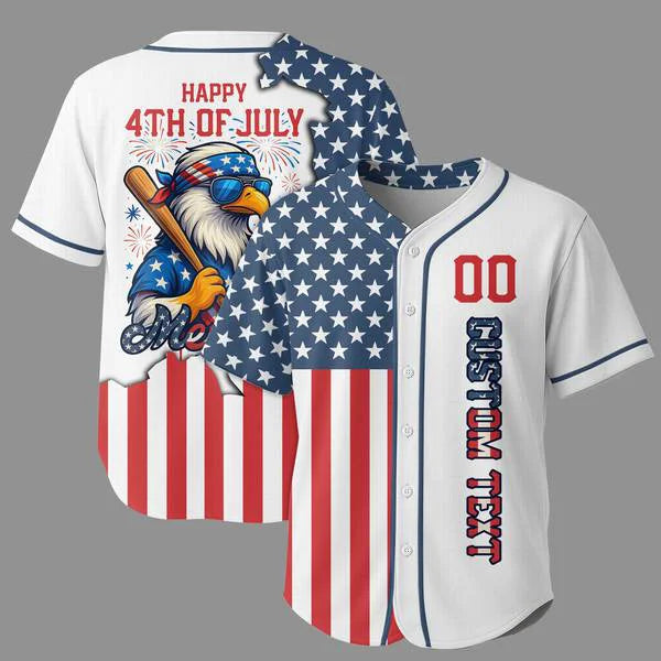 Merica Happy 4th Of July Baseball Jersey Shirt - Baseball Jersey - Patriotic American Jersey