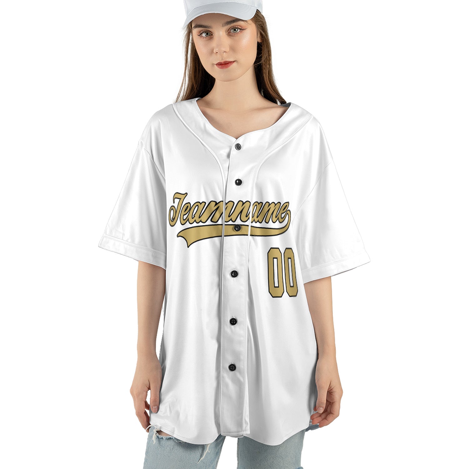 Gold Script Custom Jersey – Classic White with Personalized Name & Logo for Elite Team Identity