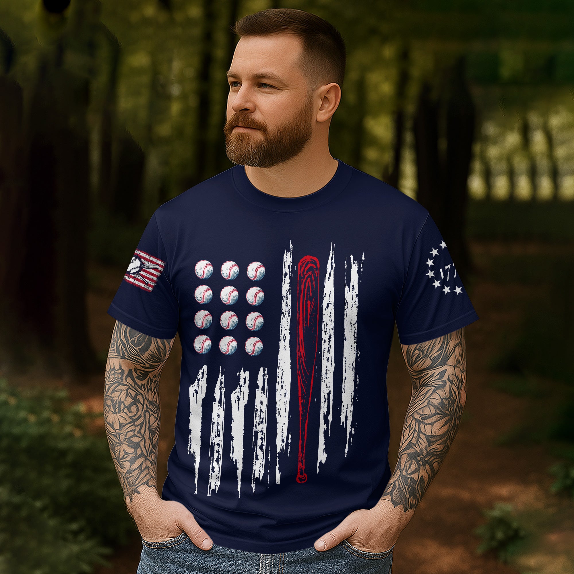 Custom Baseball Lover Shirts - USA Flag 4th July American Red White Blue Star Stripes