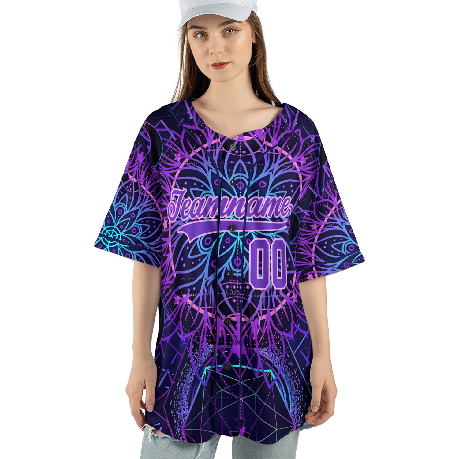 Custom Baseball Jersey – Psychedelic Purple Mandala Background
