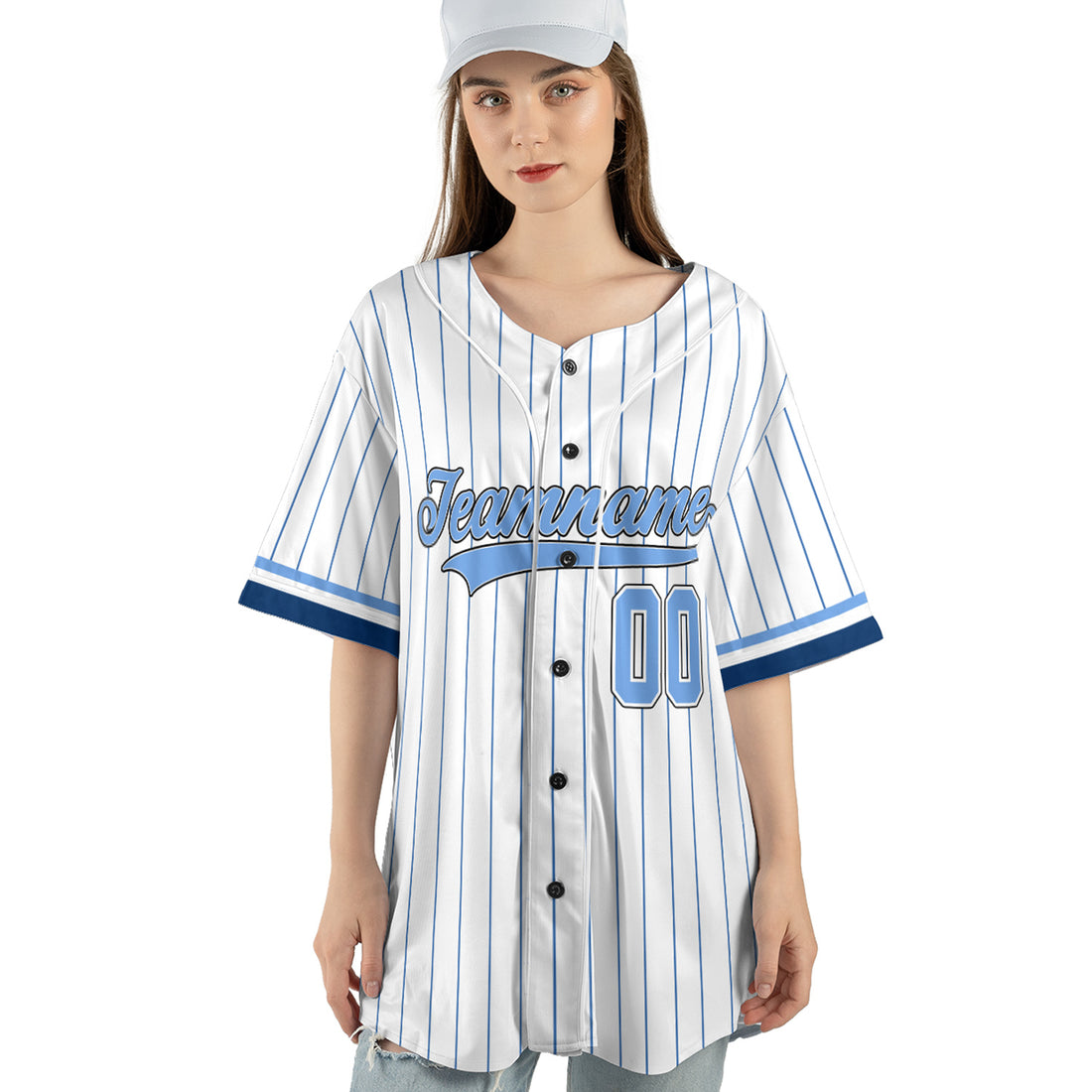 Custom Classic Pinstripe Baseball Jersey – Blue Ice Edition
