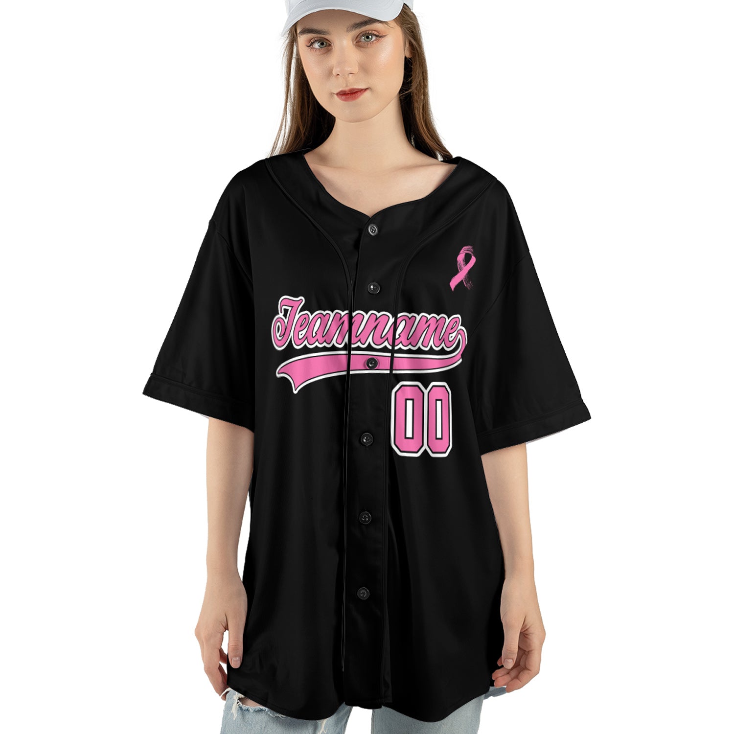 Custom Baseball Jersey - Black Flag Breast Cancer Awareness