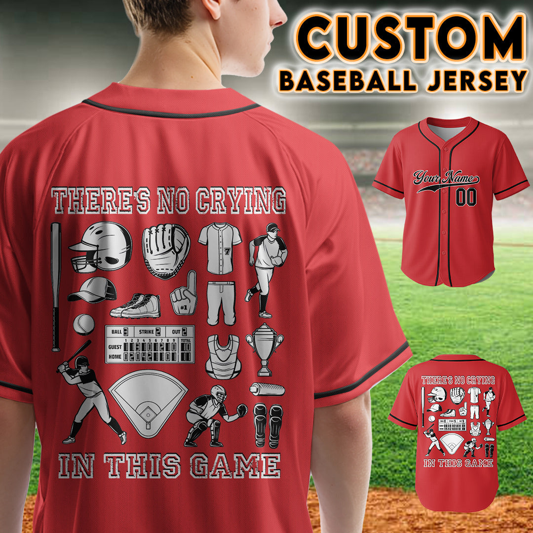 There's No Crying In This Game - Custom Red Black Baseball Jersey