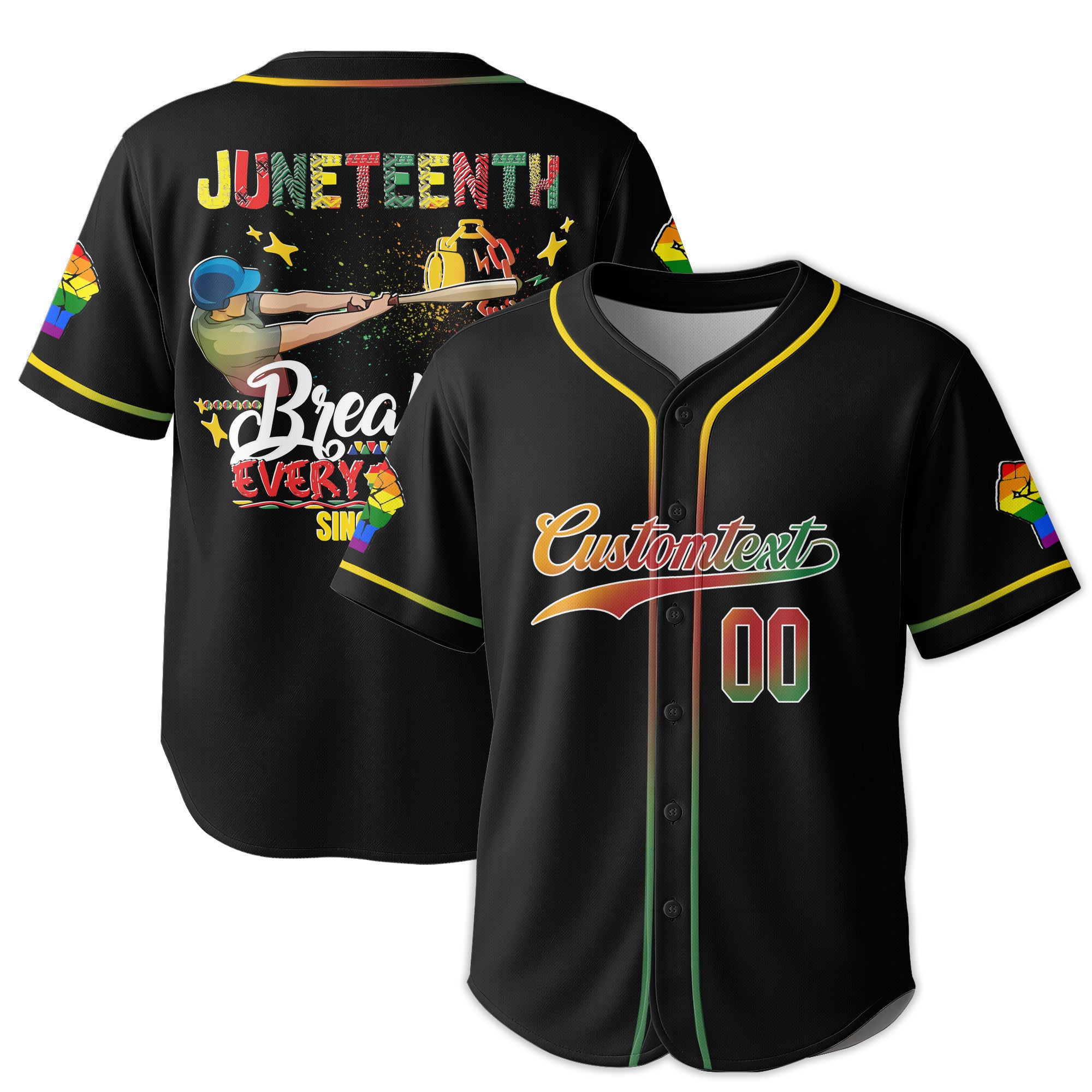 Custom Juneteenth Baseball Jersey - Juneteenth Breaking Every Chain
