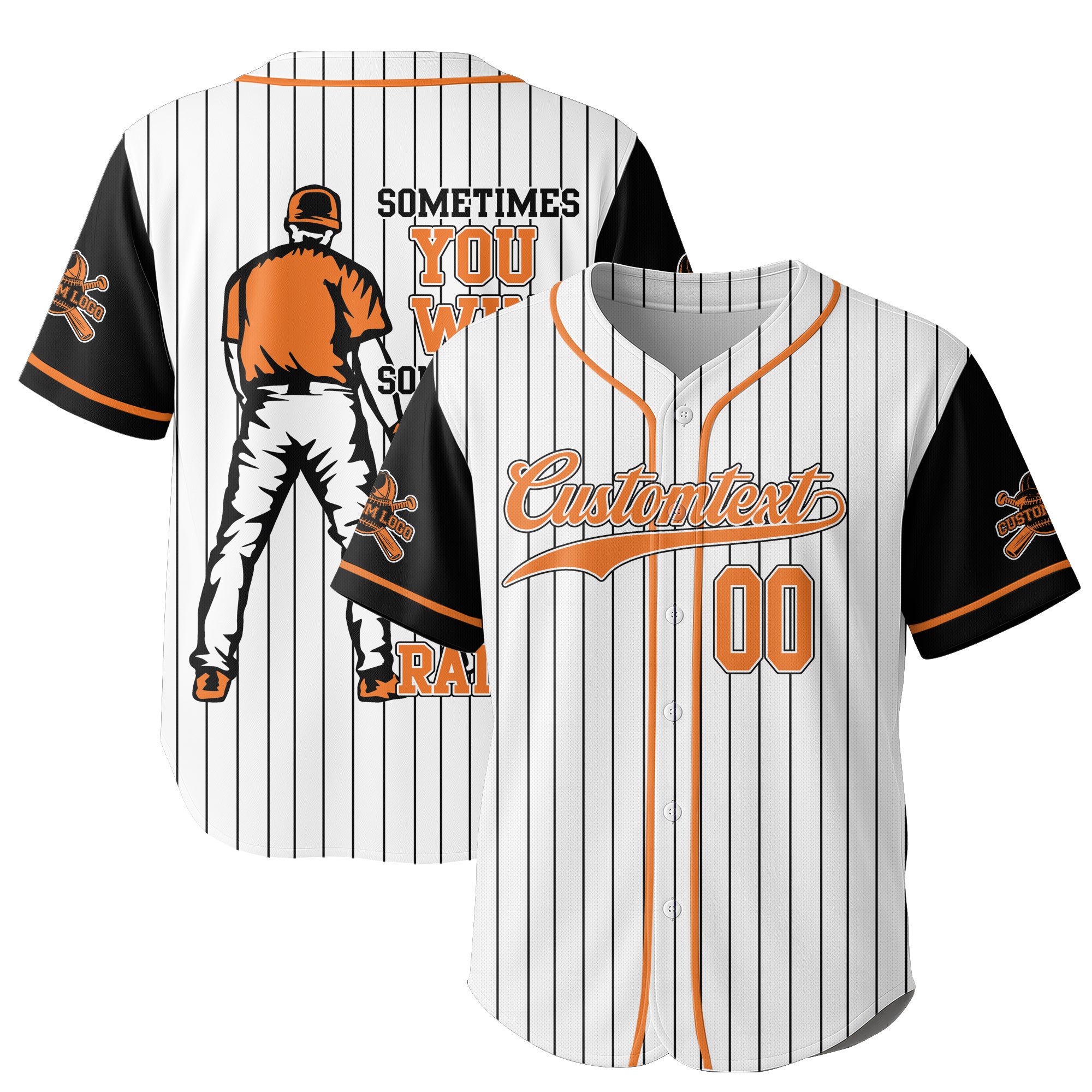 Custom White Black Raglan Baseball Jersey - You Can Win You Can Lose