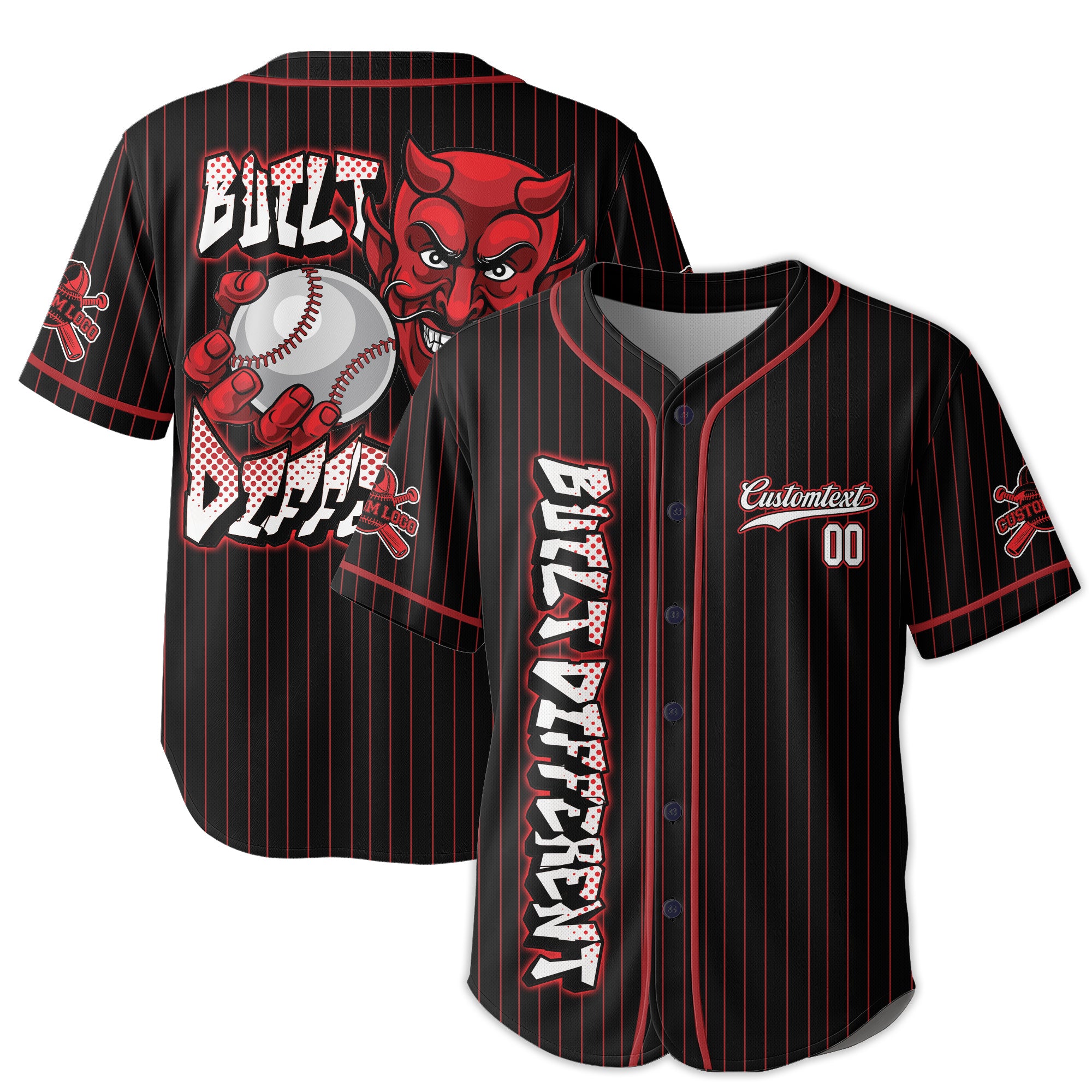 Custom Black Red Pinstripes Baseball Jersey - Built Different