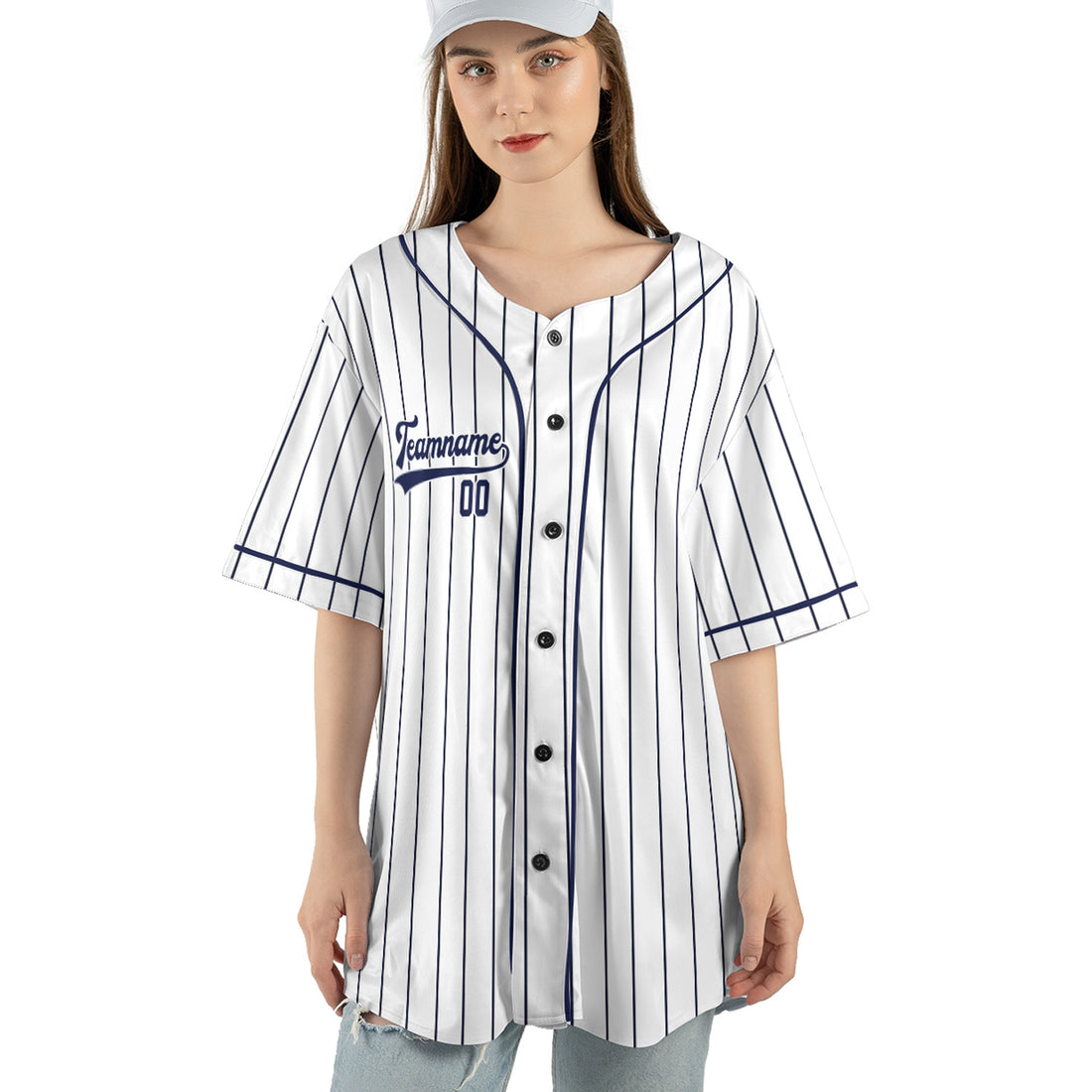 Custom Baseball Jersey – Classic Pinstripe White (Custom Name, Team & Logo)