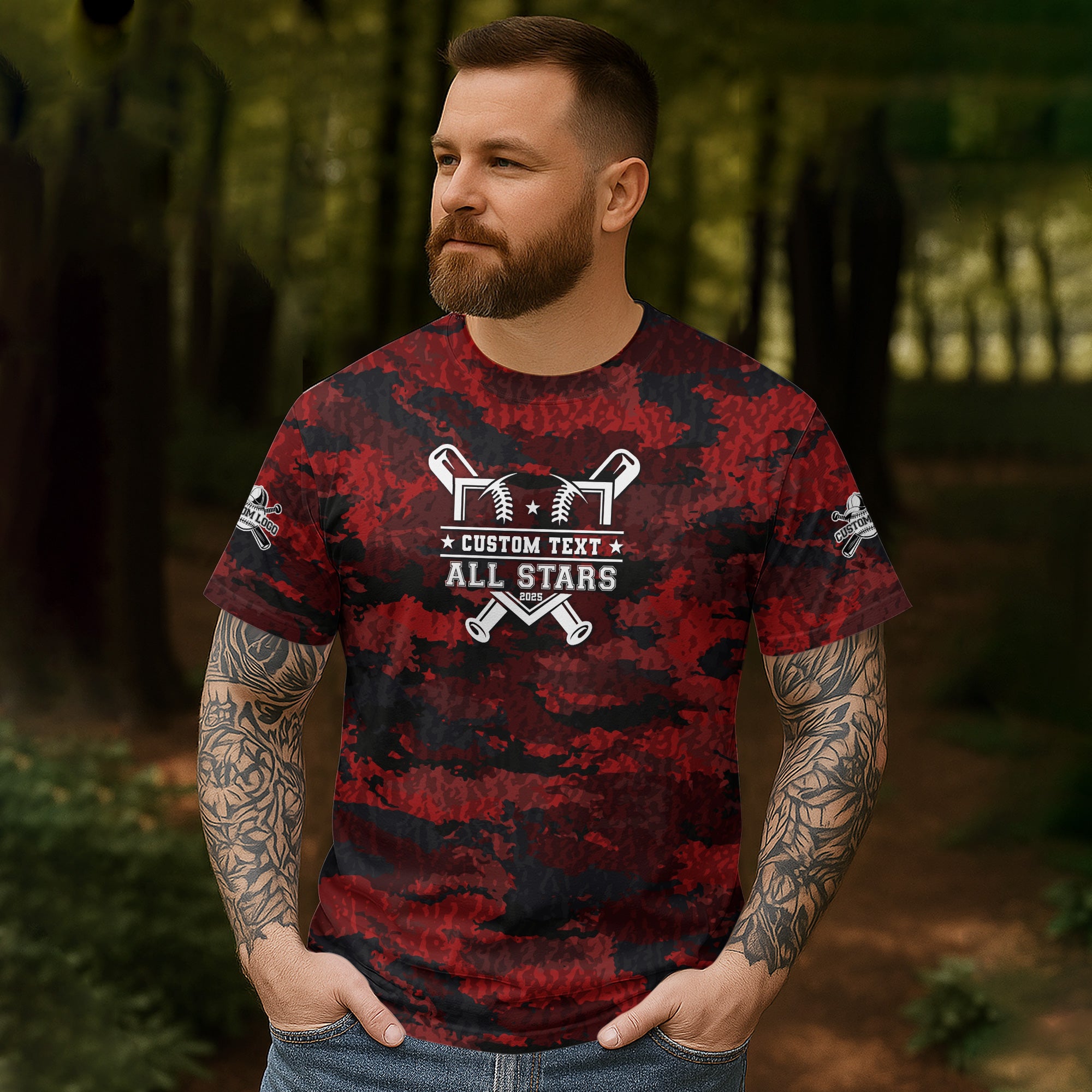 Custom All Over Print Red Camouflage Baseball T-Shirt - Baseball All-Star Game 2025
