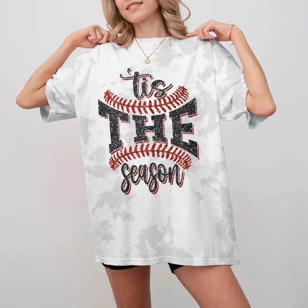 Custom Sports Game Day Comfort Shirt - Faux Glitter Tis The Season Baseball Shirt - Sports Team Mom Family Tee - All Over Print